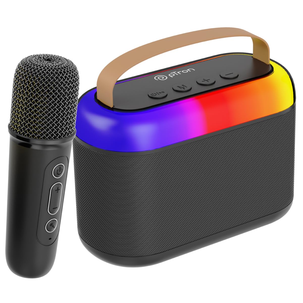 pTron Newly Launched Fusion Joy 20W Bluetooth Speaker with Wireless Karaoke Mic, 6Hrs Playtime, Vivid RGB Lights, Voice Effects, Multi-Play Modes BT5.3/TF Card/USB & Type-C Charging Port (Black) pTron Newly Launched Fusion Joy 20W Bluetooth Speaker with Wireless Karaoke Mic, 6Hrs Playtime, Vivid RGB Lights, Voice Effects, Multi-Play Modes BT5.3/TF Card/USB & Type-C Charging Port (Black)