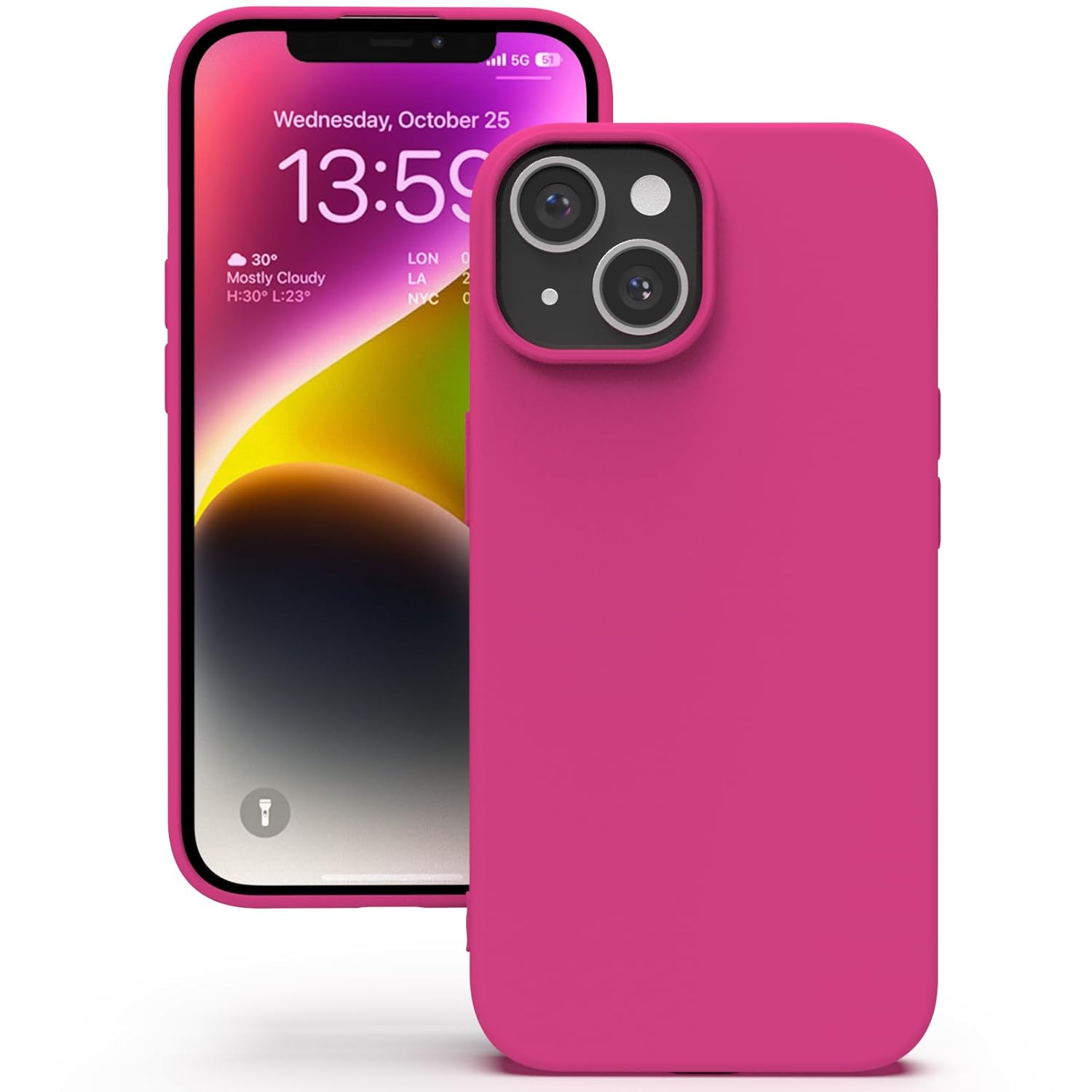 YATWIN Silicone Back Case for iPhone 13, Soft-Touch Phone Back Cover for Apple iPhone 13 – Magenta