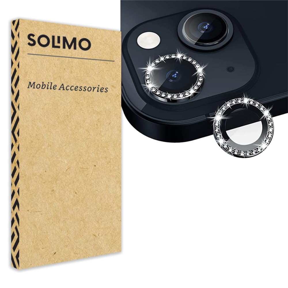 Amazon Brand – Solimo Apple iPhone 13/13 Mini Diamond Camera Lens Protector – Anti-Scratch [9H Hardness] Tempered Glass, Aluminum Ring (Full Coverage, Case-Friendly) – Black Diamond