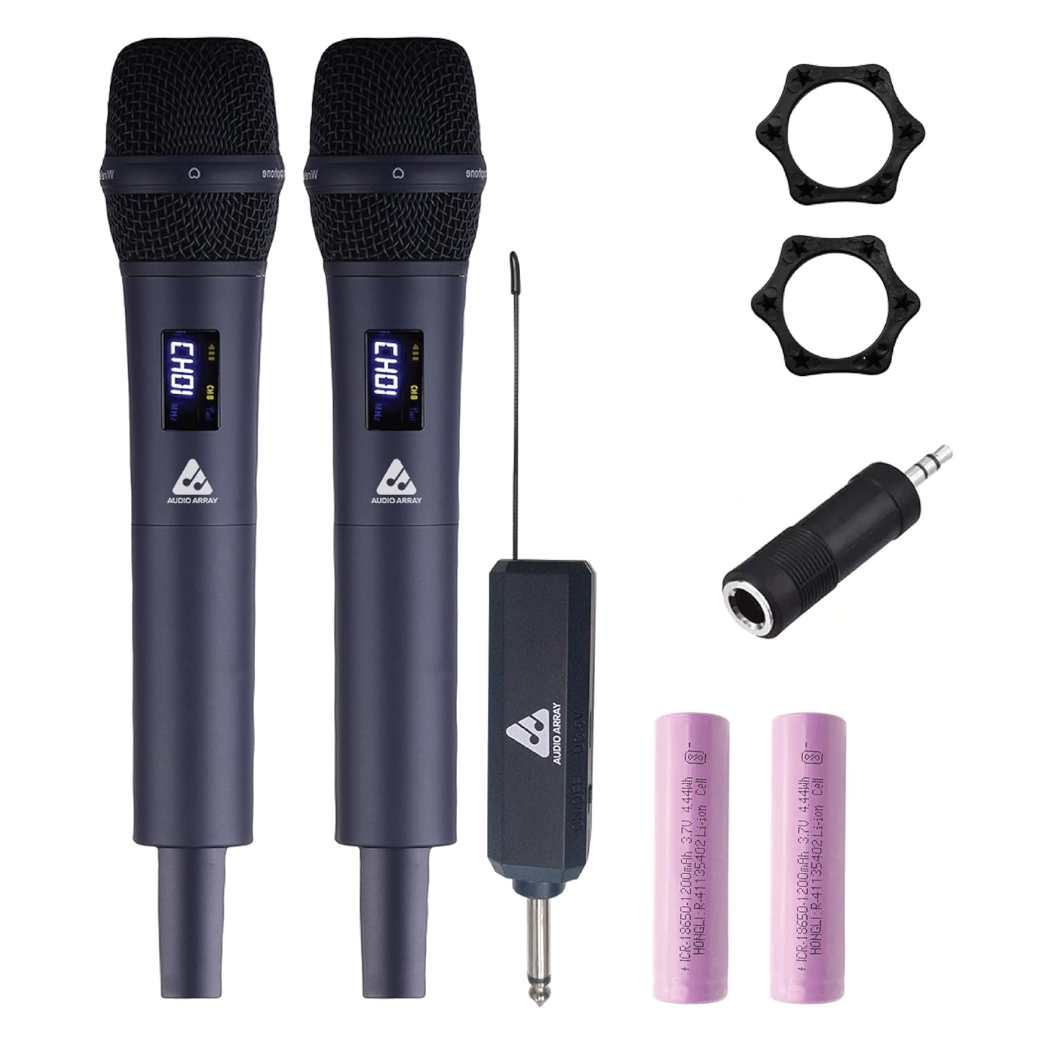 Audio Array AM-W32 UHF Dual Wireless Premium Metal Microphones | Built in Battery 2000mAh 6-8 Hours | Type-C Charging | 60M Range | Karaoke Singing, Wedding, Event | Built-in Volume and Echo Control
