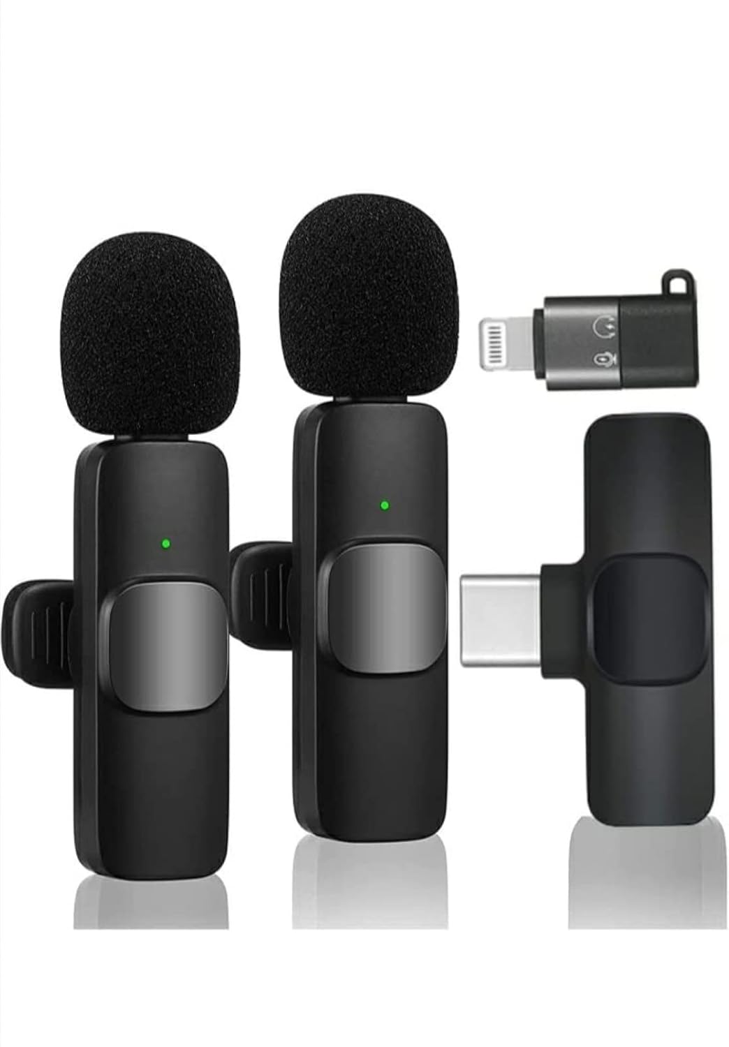 Careflection Dual Receivers (2 – Mics, 1 Input) Wireless Collar Microphone Lavalier Mic Plug n Play Mike – Vlog Interview Live Stream for iOS iPhone, All Android Tablets Any Type C
