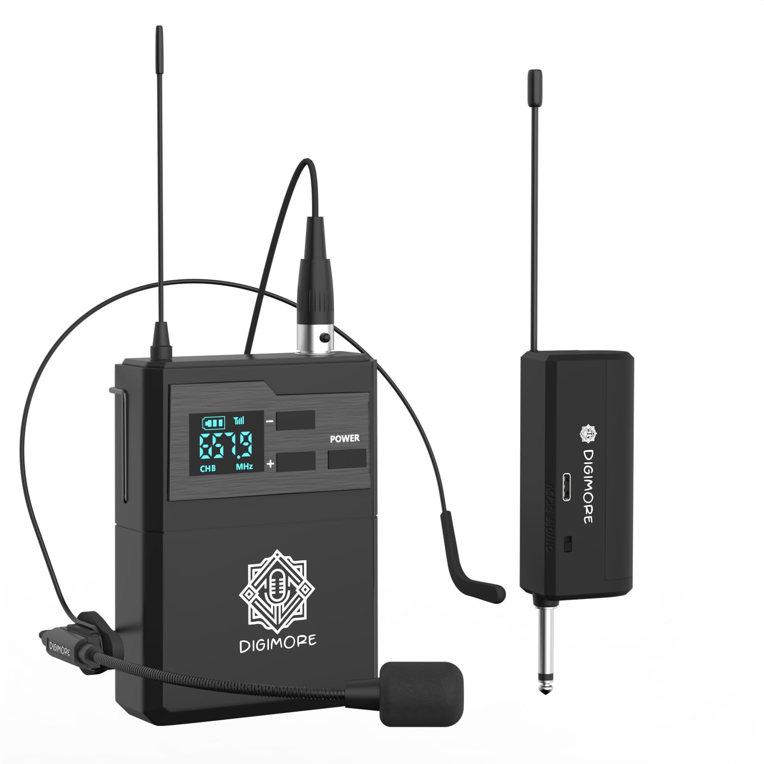 DIGIMORE UHF Cordless Headset Mic | 3-Pin Mini XLR Port | Volume Control | 5Hrs Battery Life |150ft Range |