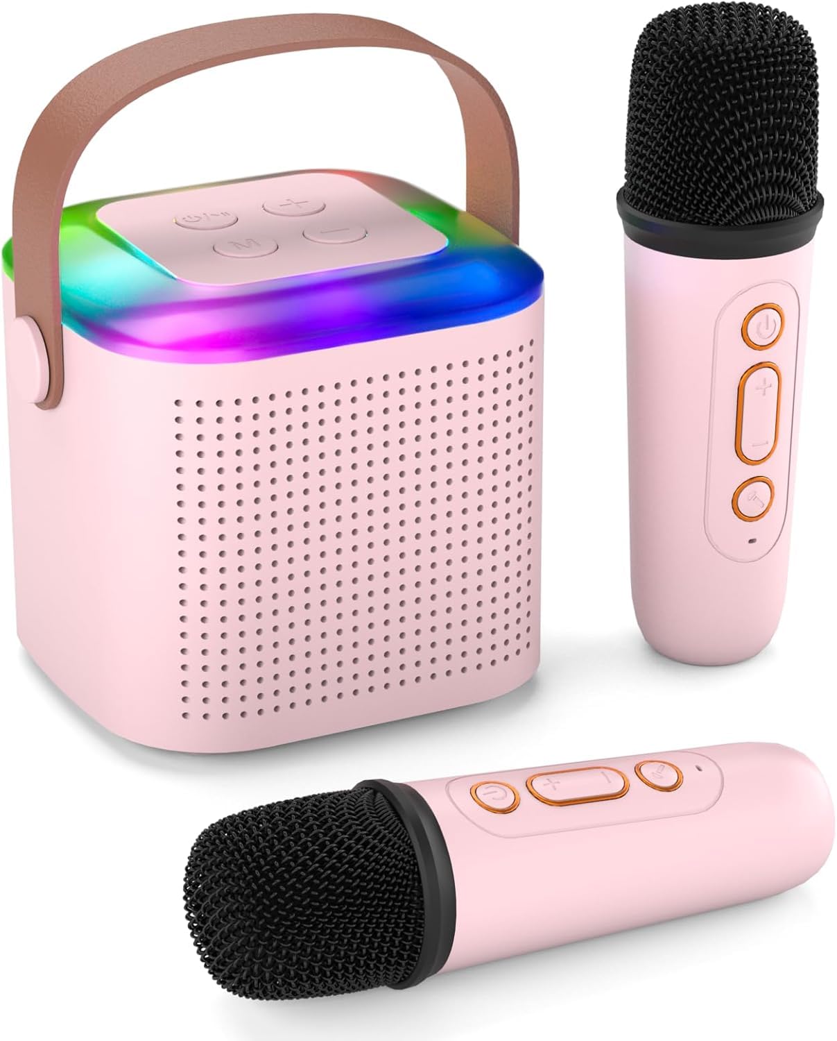 INEFABLE Newly Launched Wireless Karaoke Mini Bluetooth Speaker Machine with Two Wireless Mic for Kids 3.5mm Aux/TF Card Playback & Type C Charging/RGB Lights/Voice Effect-Multicolor- 1 Set