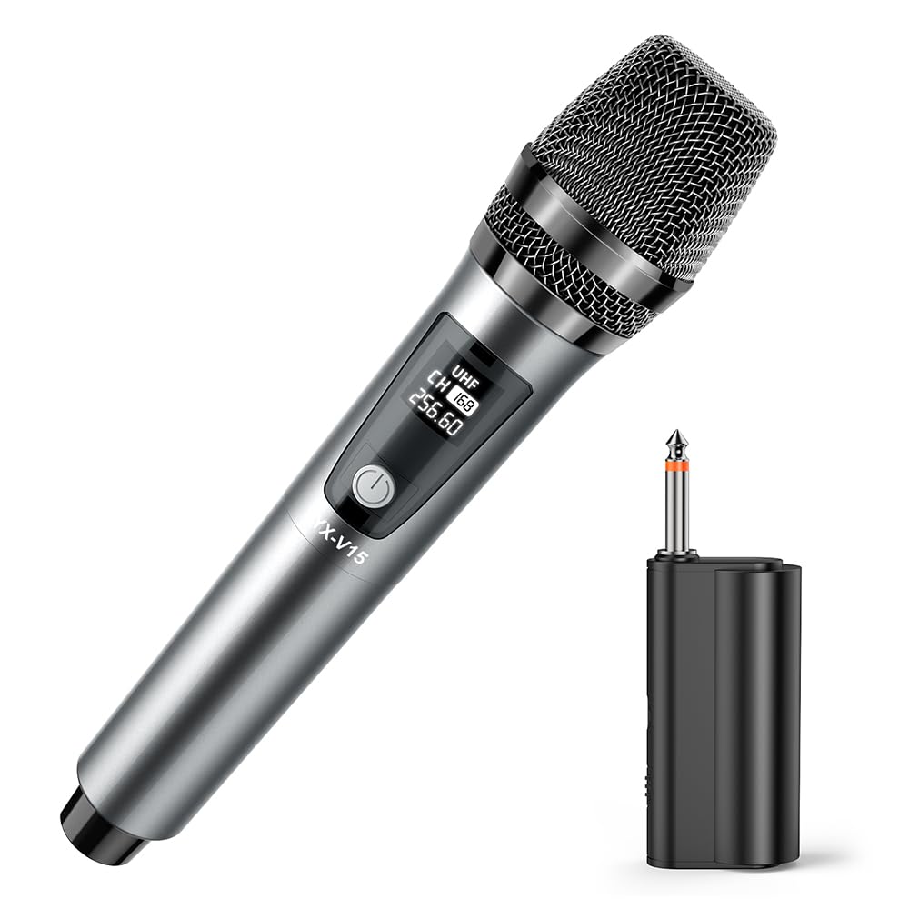 JYX Wireless Microphone for Singing, Professional UHF Metal Handheld Dynamic Mic System with Rechargeable Receiver 1/4”(6.35mm) Plug, for PC Amplifier,YouTube,Karaoke Speaker,Party,Speech