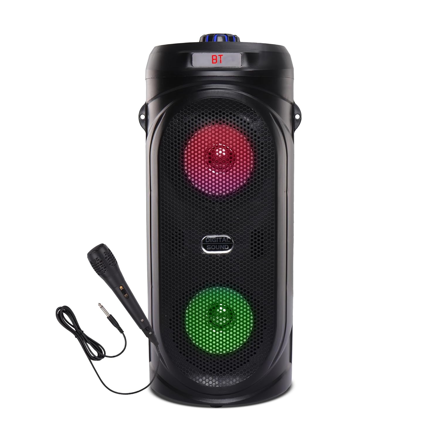 Krisons Comet 4″ Double Woofer 40W Multi-Media Bluetooth Party Speaker with Wired Mic for Karaoke,Digital Display, RGB Lights, USB, SD Card and FM Radio, Black Krisons Comet 4″ Double Woofer 40W Multi-Media Bluetooth Party Speaker with Wired Mic for Karaoke,Digital Display, RGB Lights, USB, SD Card and FM Radio, Black