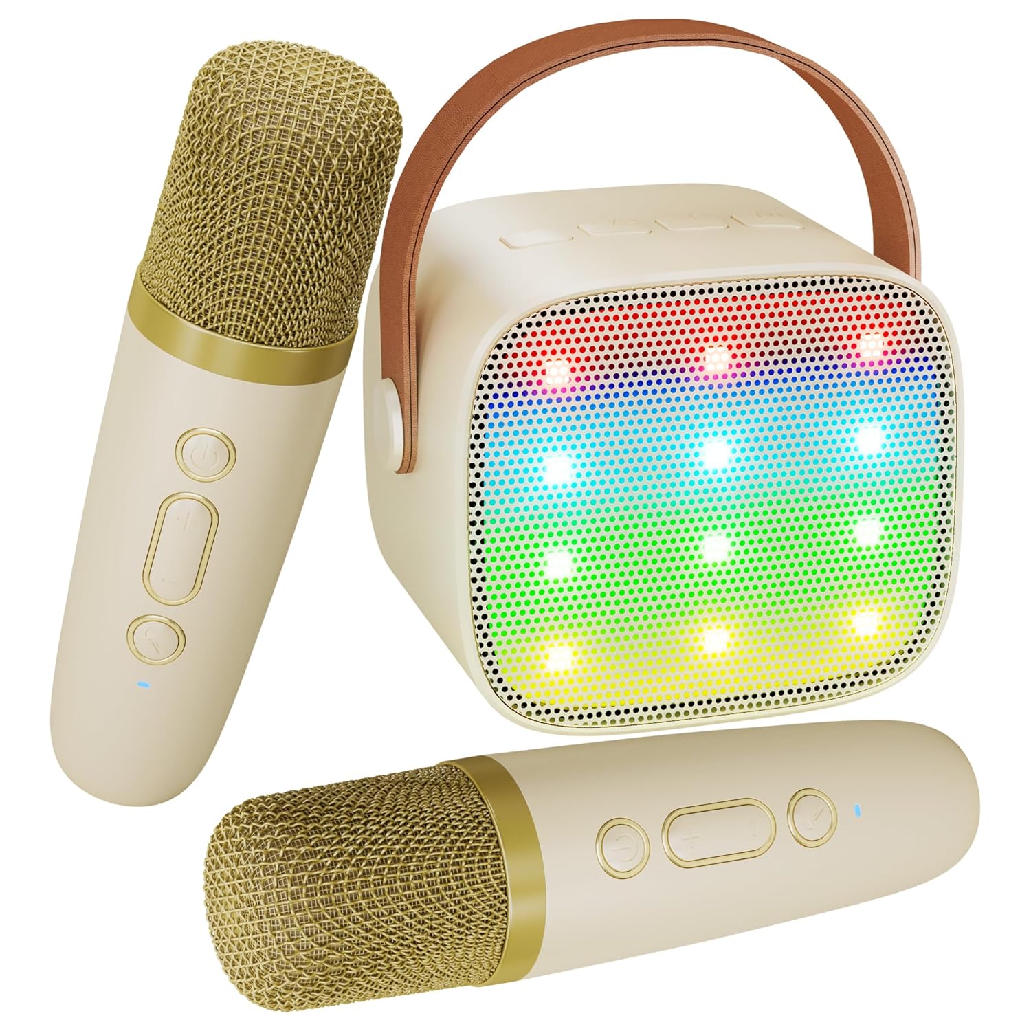 Mini Karaoke Machine for Kids Adults, Portable Bluetooth Speaker with 2 Wireless Microphones, Christmas Birthday Gifts Toys for Girls Ages 4, 5, 6,7, 8,9,10,11,12+ Years Old Toddler(Beige)
