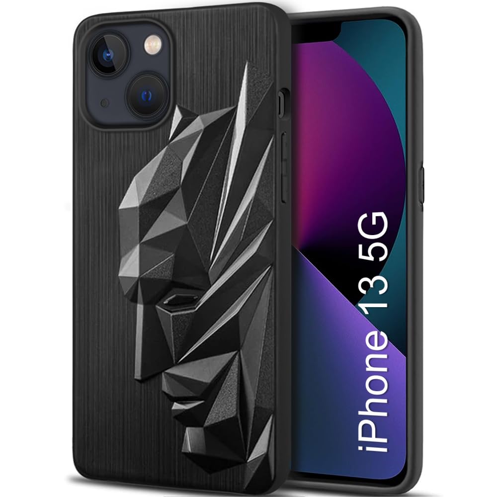 TOUCCH 3D Face Case Cover for iPhone 13/iPhone 14| Shock Proof Design with Camera Protection Ring| Liquid Case (Microfibre Lining) for iPhone 13/14 | Silicone – Black