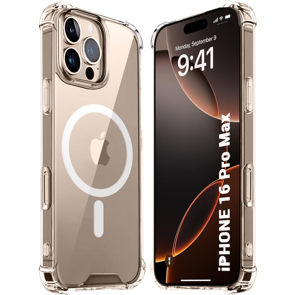 TheGiftKart Shockproof Ultra-Hybrid Back Cover Case for iPhone 16 Pro Max Compatible with MagSafe | 360° Protection | Crystal Clear Hard Back Cover Case for iPhone 16 Pro Max (Transparent Bumper)