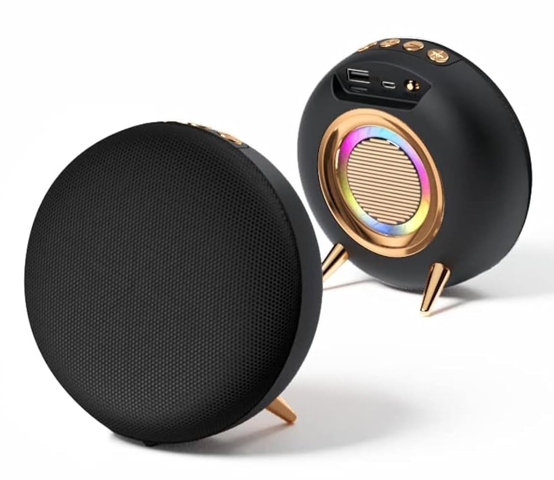 VEHOP Premium Bluetooth Speaker with 360 Surround Sound, Beat Synced RGB Lights, Upto 10Hrs Playtime, Multi-Playback Modes-BT5.3/TF Card/Aux-in, with Built-in Mic for Calling, TWS Multi Pairing.