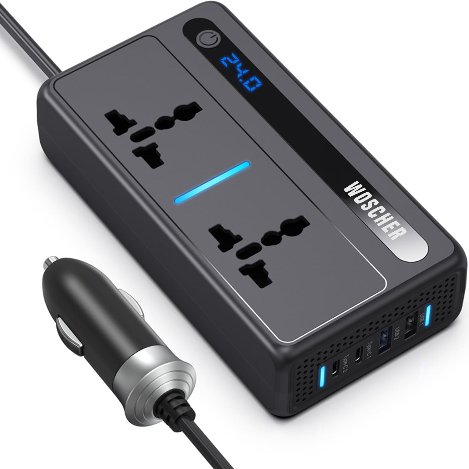 Woscher 200W Car Laptop Charger Power Inverter 2 USB (24W Max), 2 C Type (36W Max) & 2 AC Universal Socket (200W Max) DC 12V to 220V AC Car Charger Converter,Multiple Deice Use|18 Months Warranty Woscher 200W Car Laptop Charger Power Inverter 2 USB (24W Max), 2 C Type (36W Max) & 2 AC Universal Socket (200W Max) DC 12V to 220V AC Car Charger Converter,Multiple Deice Use|18 Months Warranty
