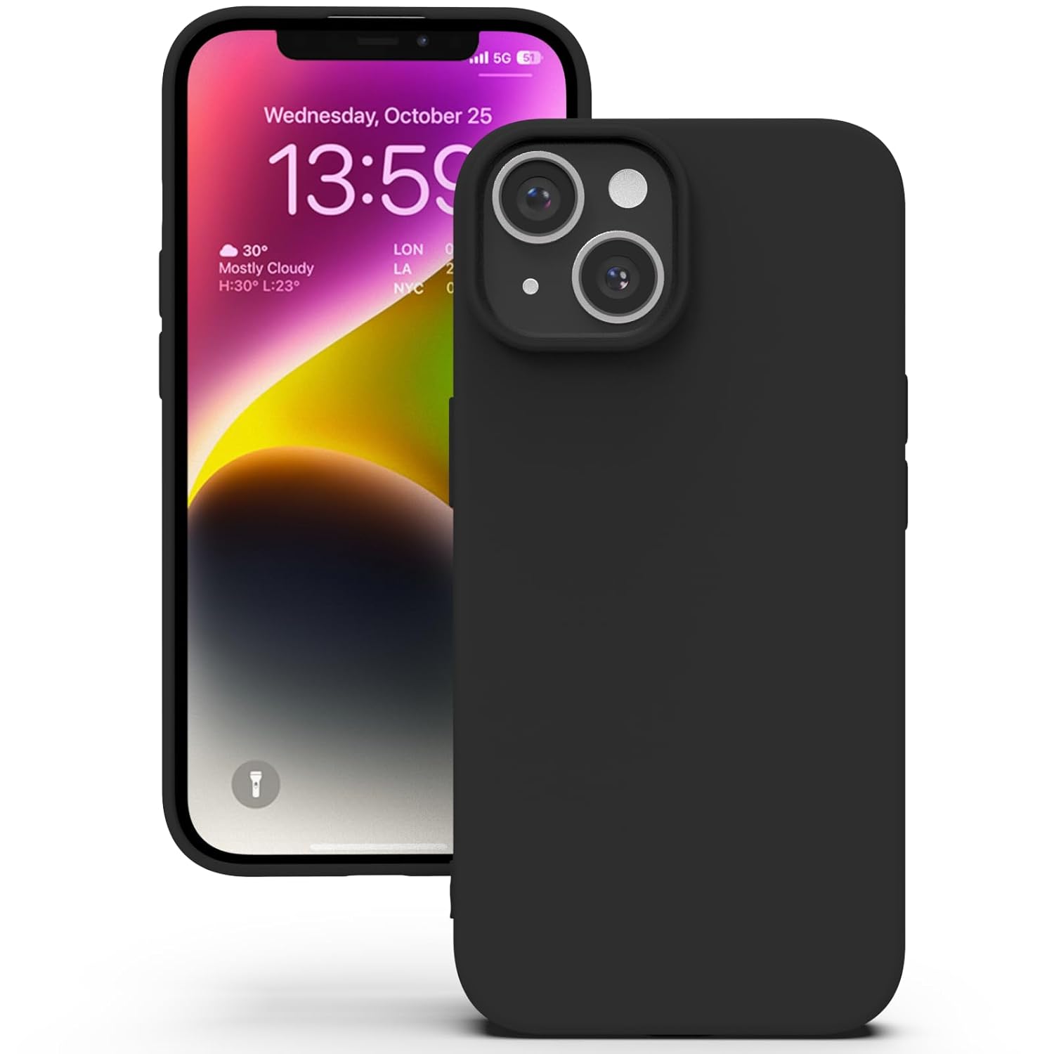 YATWIN Silicone Back Case for iPhone 13, Soft-Touch Phone Back Cover for Apple iPhone 13 – Black