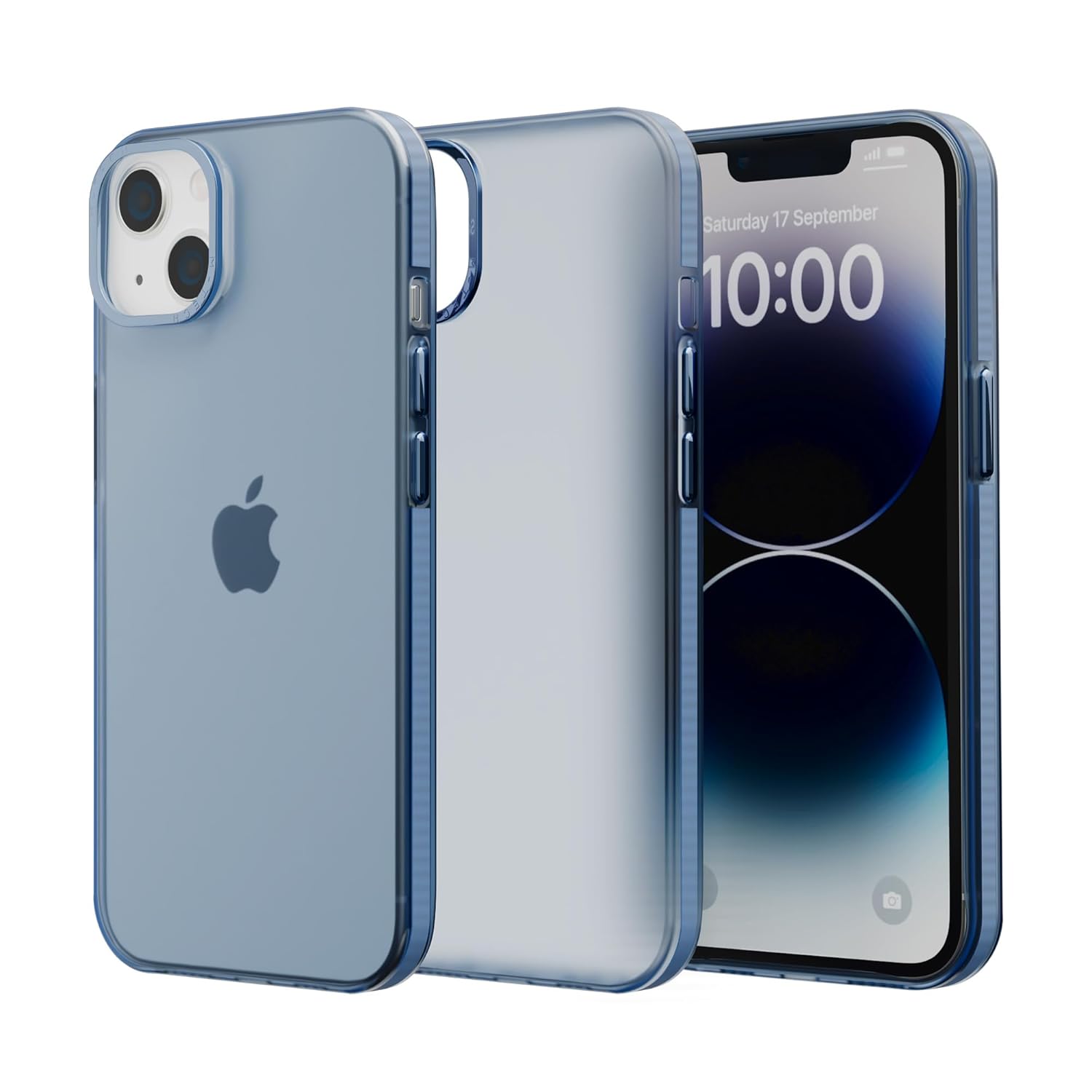 amazon basics Frosted Series | Sleek,Translucent Matte|Anti-Slip, Drop and Camera Protection| Back Case Cover for iPhone 13 6.1″ – Translucent Sierra Blue