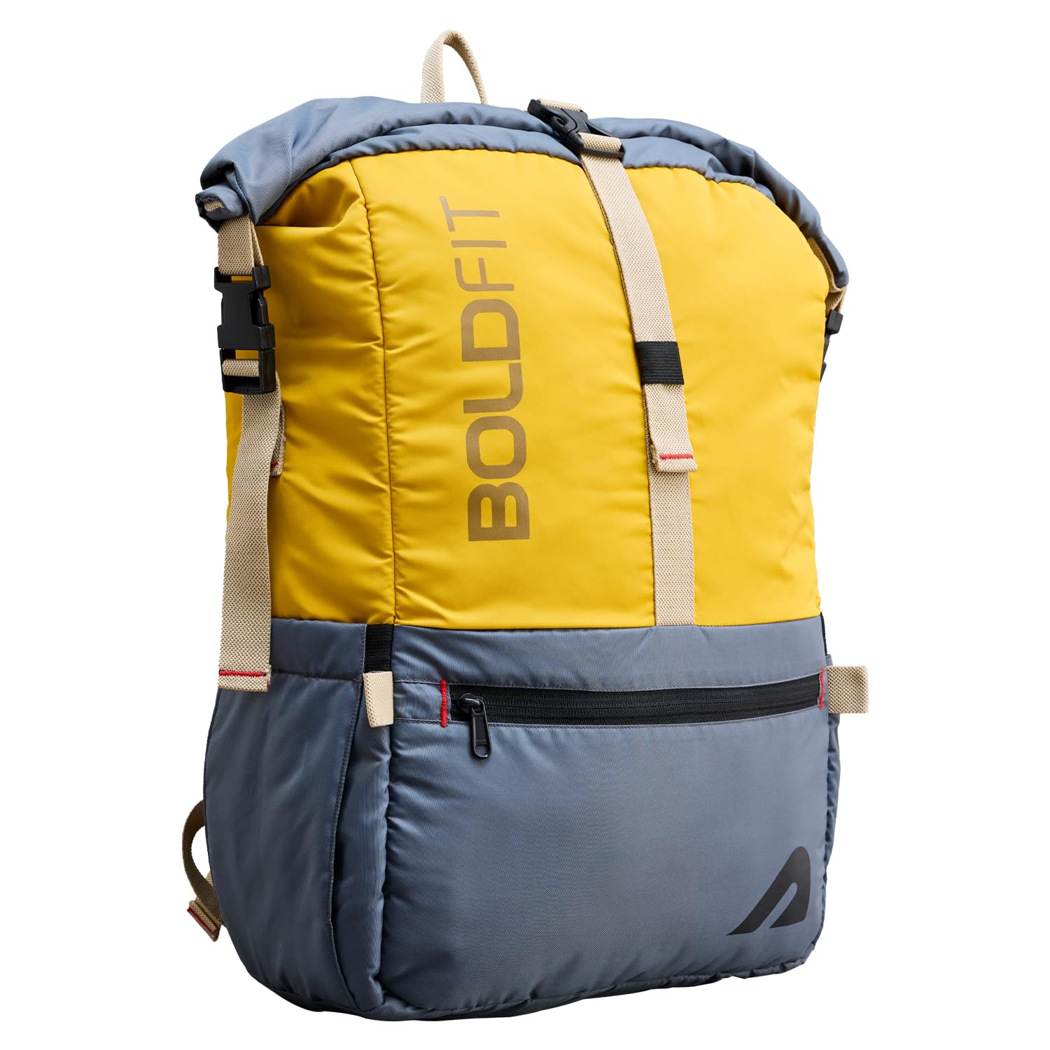 Boldfit Rolltop Bags for Mens 45 Ltrs+ Unfolded Overnight Backpack for Men Travel for Women with Sleeve Separator Travel Bag for Men Pack for Outdoor, Office Lightweight – YellowGrey