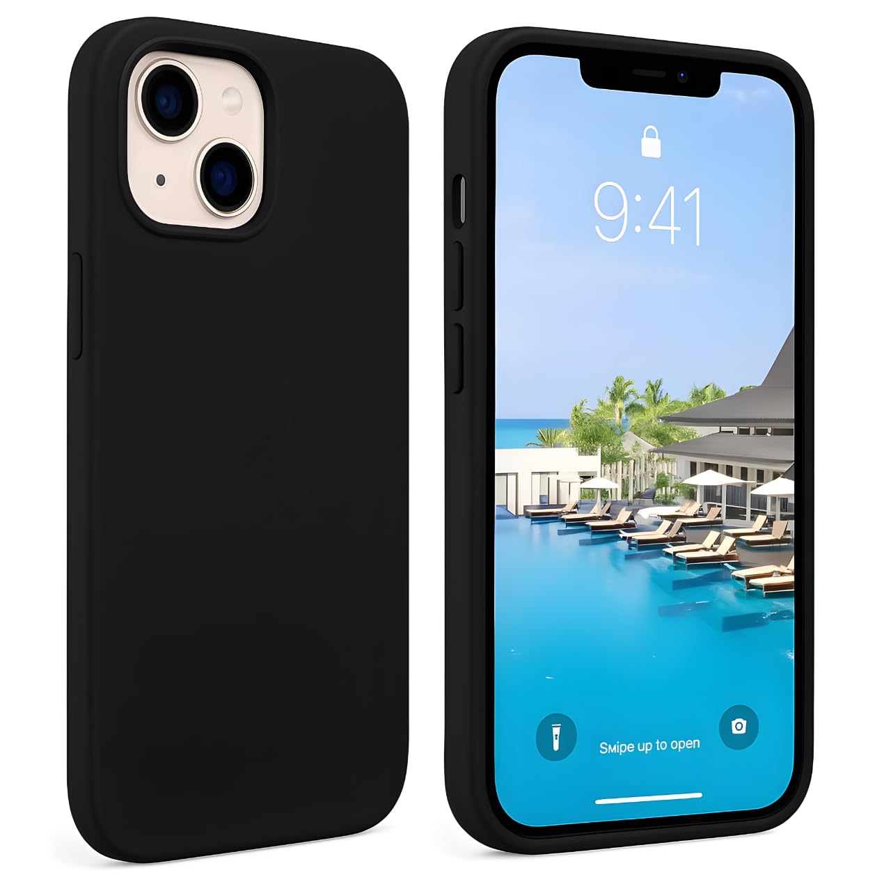 Compatible with iPhone 13 Case, Liquid Silicone Case, Full Body Protective Cover, Shockproof, Slim Phone Case, Anti-Scratch Soft Microfiber Lining, (6.1 inch Black)