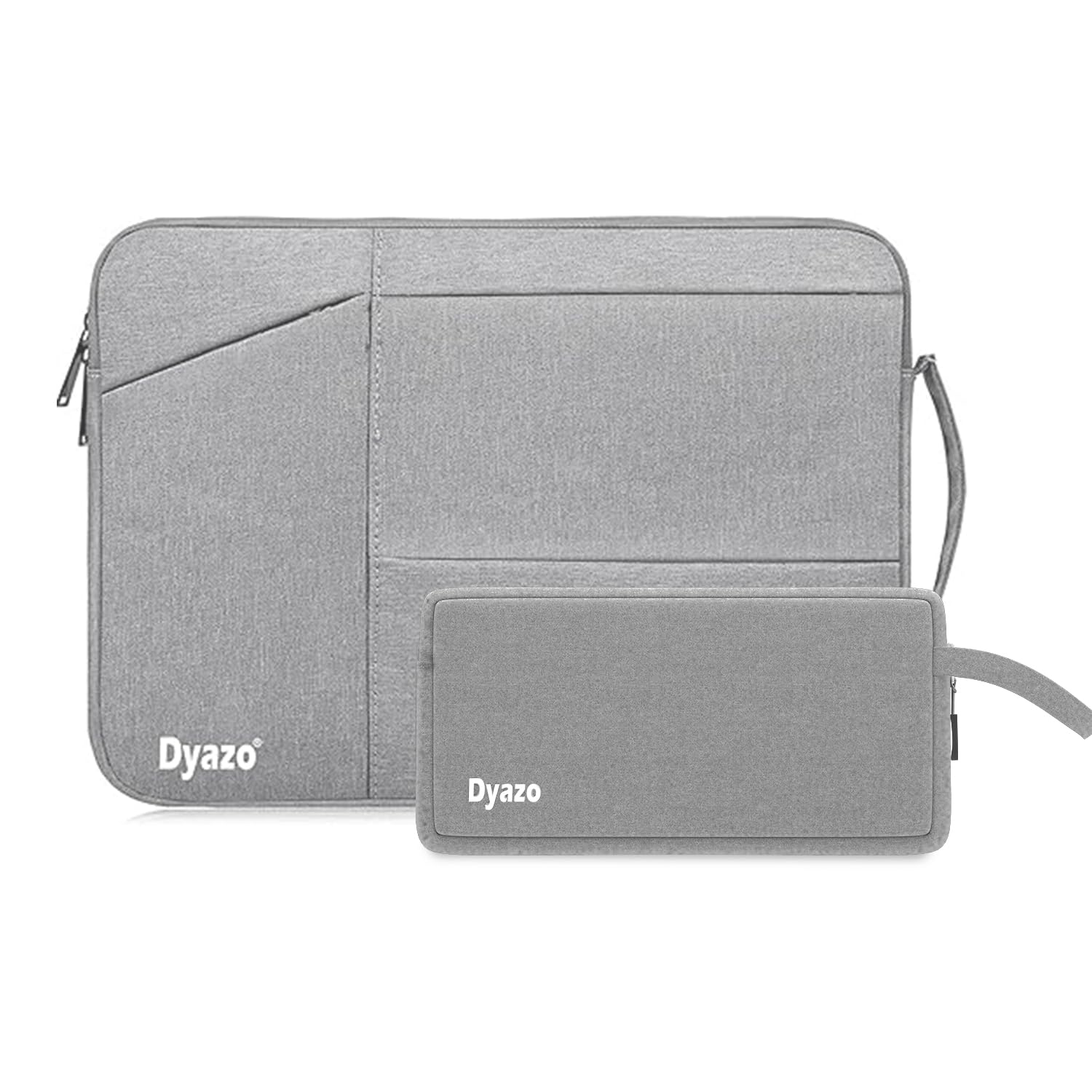 Dyazo 15-15.6 Inch Laptop Sleeve with Charger Pouch | Three Pocket Water Resistant Sleeve Case | Compatible for MacBook, HP, Dell, Acer, Asus, Microsoft, Samsung and Other Notebooks (Grey)
