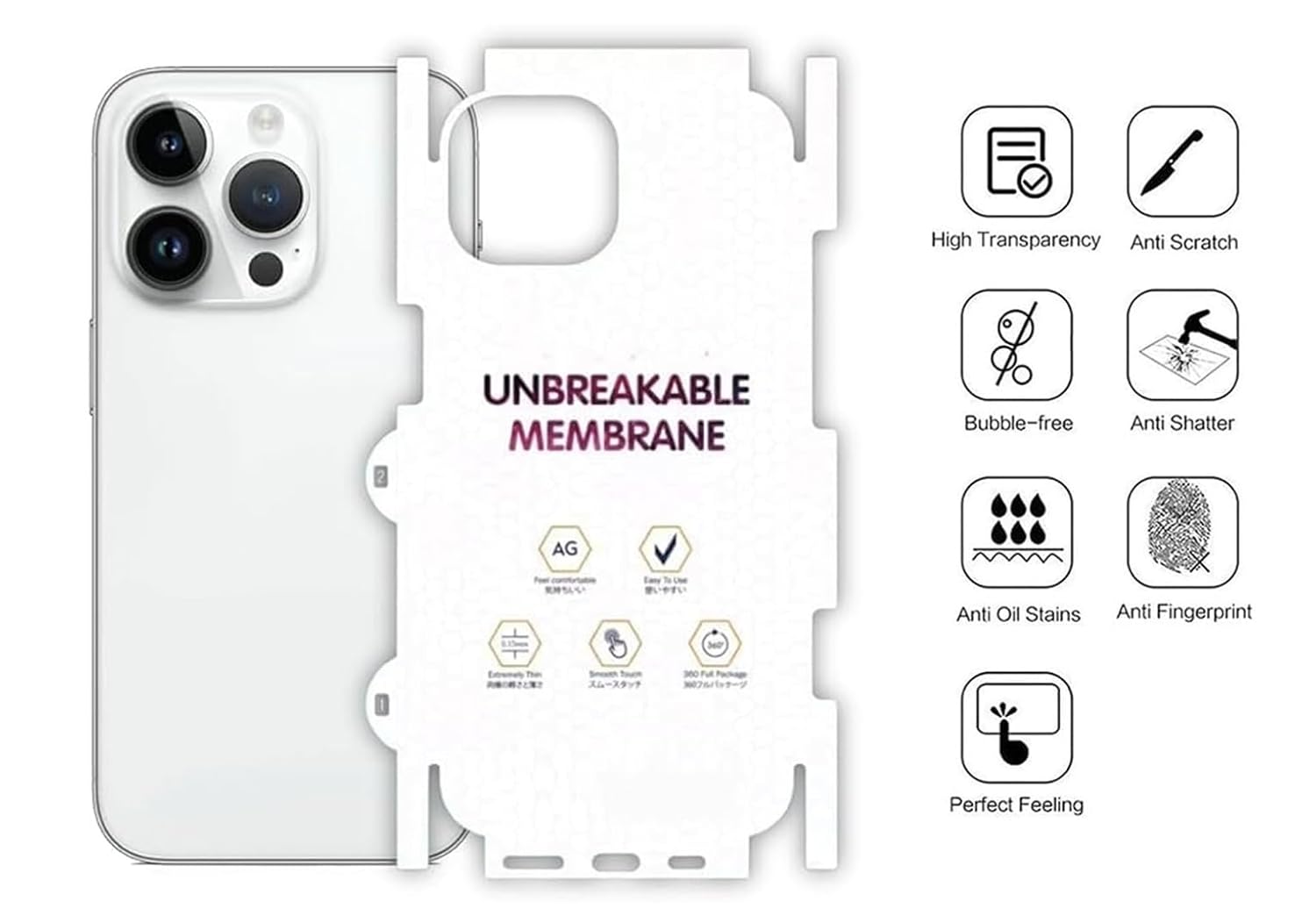 JGD PRODUCTS Matte Finish Full Body Cover Back Protector Compatible with iPhone 13 Pro max | Unbreakable Membrane Scratch Guard Full Fit Protective, Case Friendly, (Back & Side) (Pack of 1)