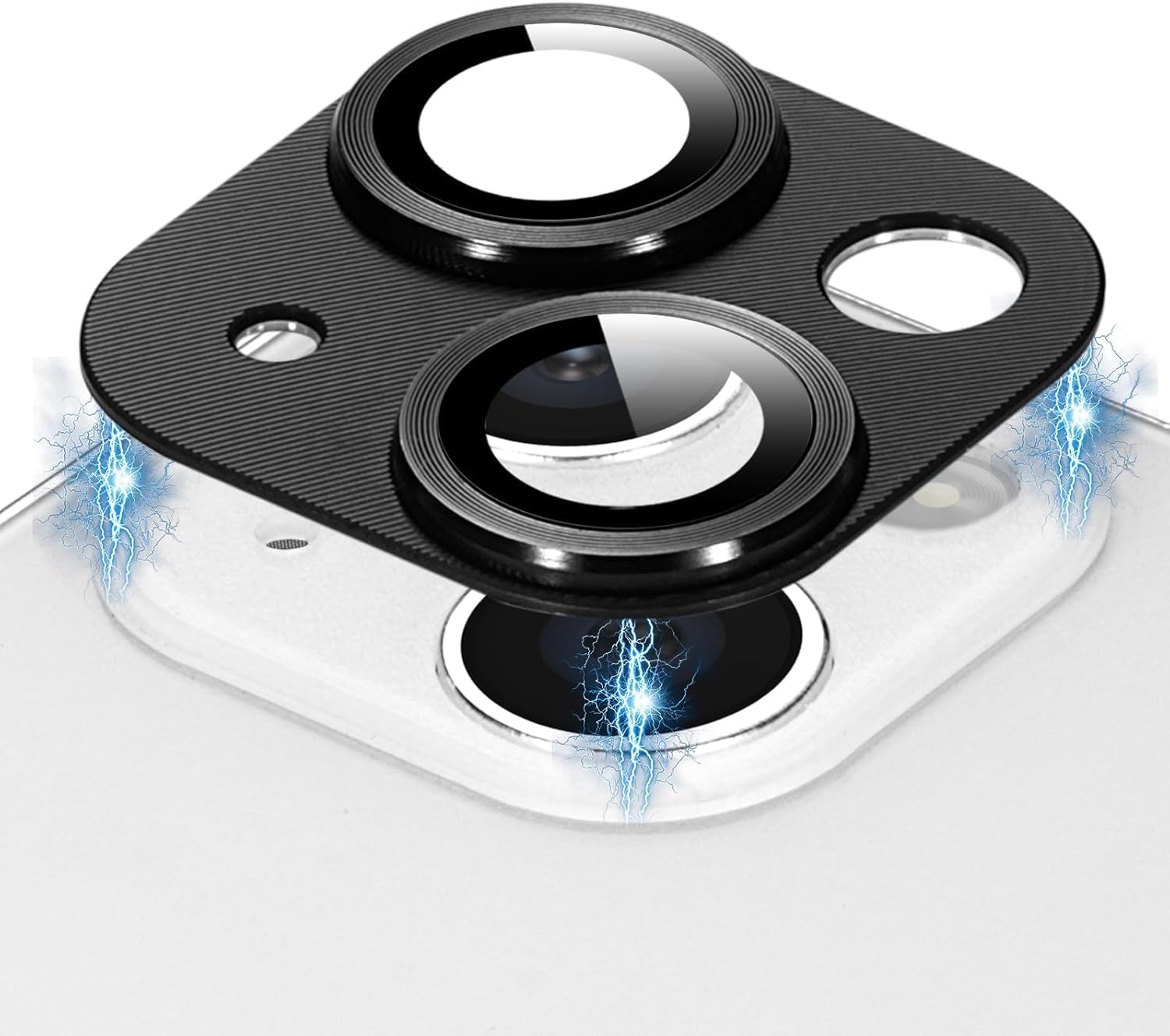 KEKOZE Camera Lens Protector Compatible With iPhone 13 and iPhone 13 Mini � Full Coverage 9H Tempered Glass with Metal Plate, HD Clear, Joint Camera Ring Protector – Black