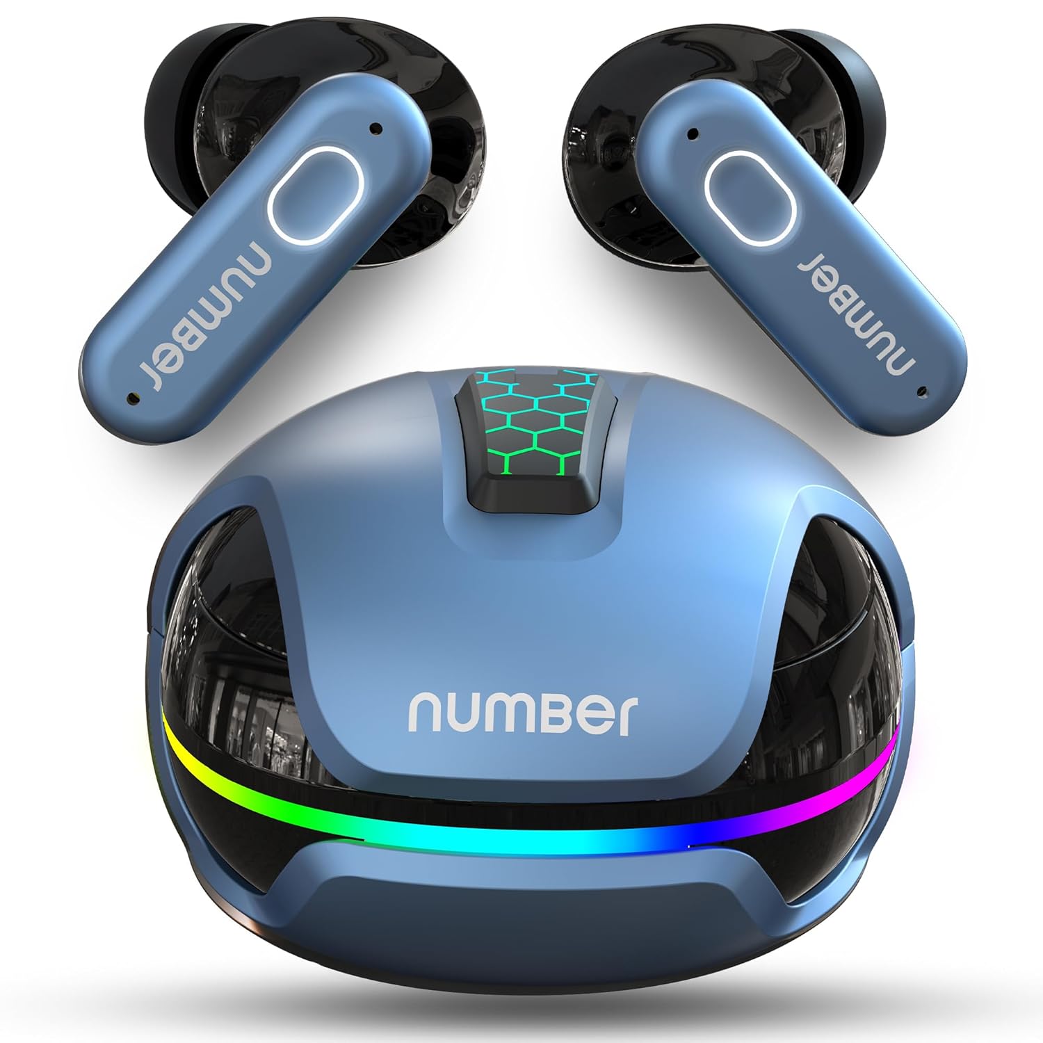 Number Super Buds 999 ANC Truly Wireless in Ear Earbuds with 40db Active Noise Cancellation, 55H Playtime, Dual Pairing Ear Buds, 35ms Low Latency, 12.4mm Speakers, 4Mic ENC, BT5.3, IPX5 (Steel Blue)