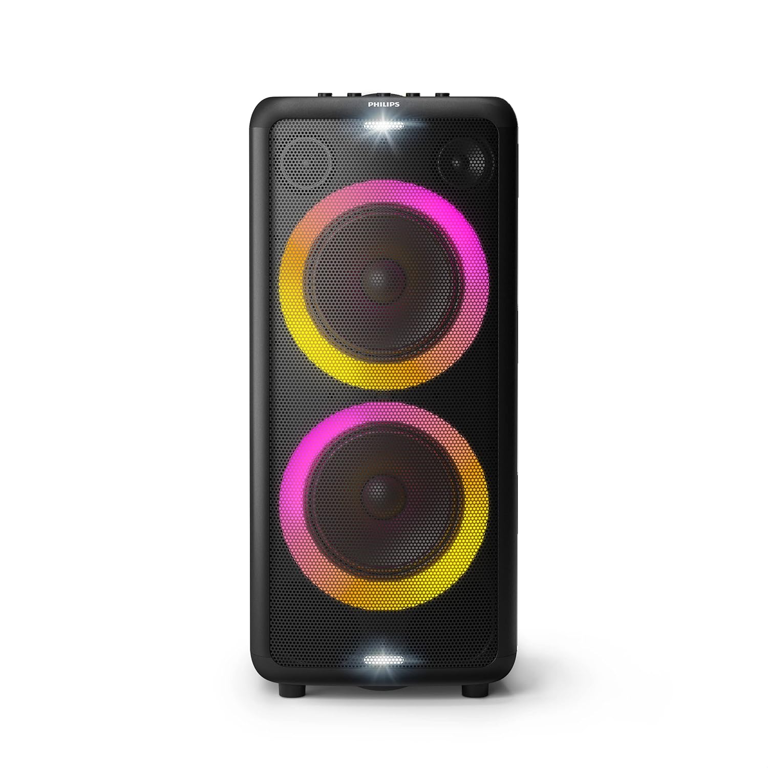 PHILIPS Party Speaker TAX5206, 160W Output, 14 hrs Playtime, 2X 8 Woofer & 2 x 2.5 Tweeter, Guitar & Mic Input, Party Lights, Trolley with Wheels (Black)