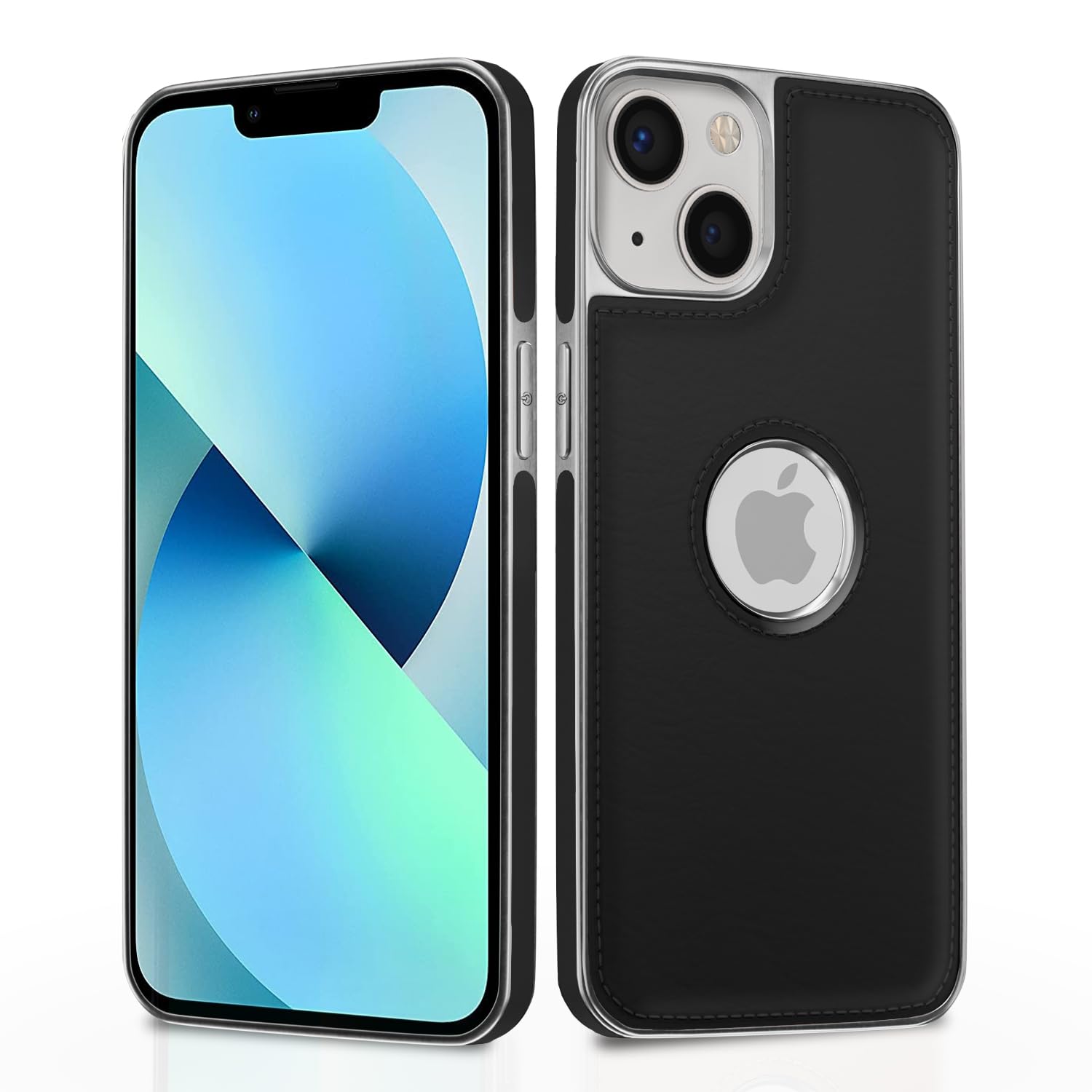 Pikkme Chrome Leather Back Cover | Flexible Pu Leather | Full Camera Protection | Silver Electroplated Chrome | Bumper Case for iPhone 13 (Chrome Black)