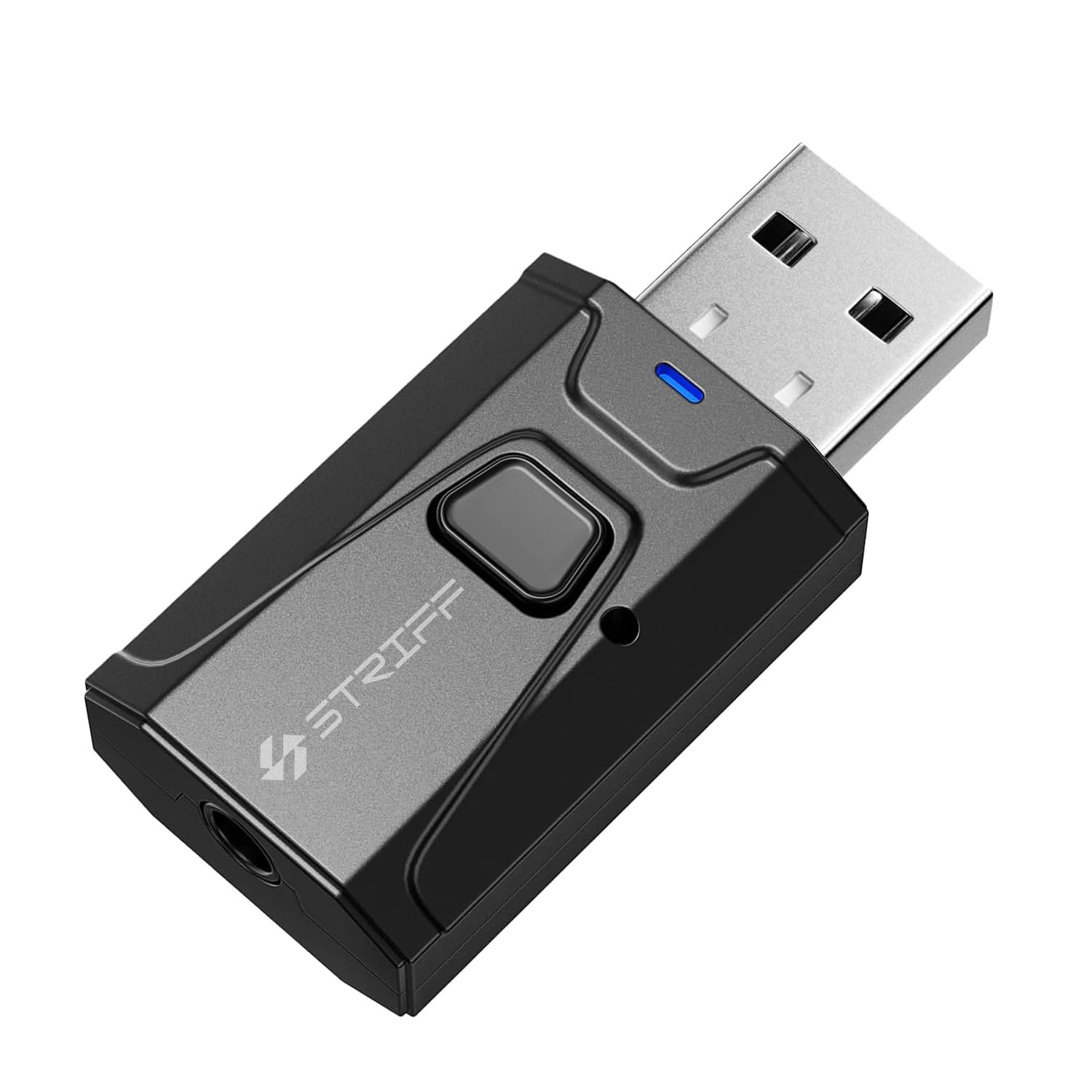 Striff 2 in 1 Bluetooth 5.0 Transmitter Receiver | 3.5mm Stereo Audio Adapter with Mic | Portable Design | Driverless Plug and Play | Easy Slide Switch Mode | 10m Range