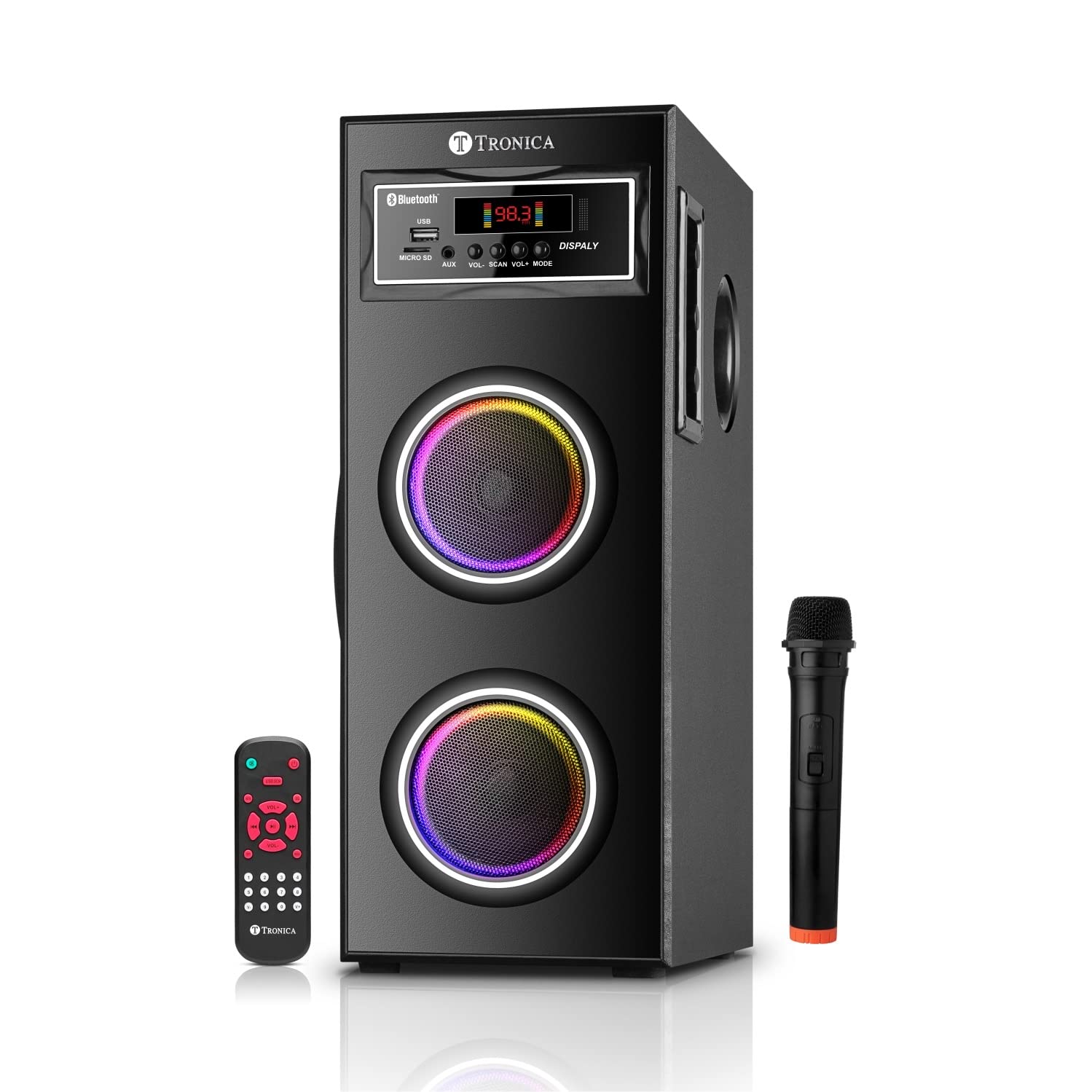 TRONICA Dhwani-2 DJ 40W Bluetooth Tower Home Theater System with Free Wireless MIC, Supports Pendrive/SD Card/FM/Aux/TV with Remote
