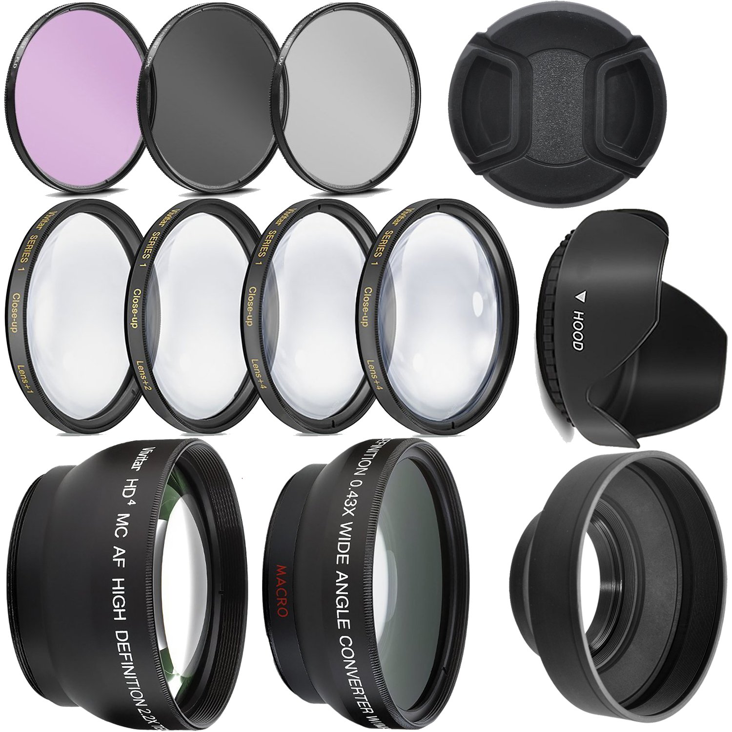 Ultra Deluxe Lens Kit for Nikon D3400, D3500, D5600 with 18-55mm Lens, Sony A7, A7III with 28-70mm, A6000, A6400, A6600 – Includes: 7pc 55mm Filter Set + 55mm Wide Angle and Telephoto Lens