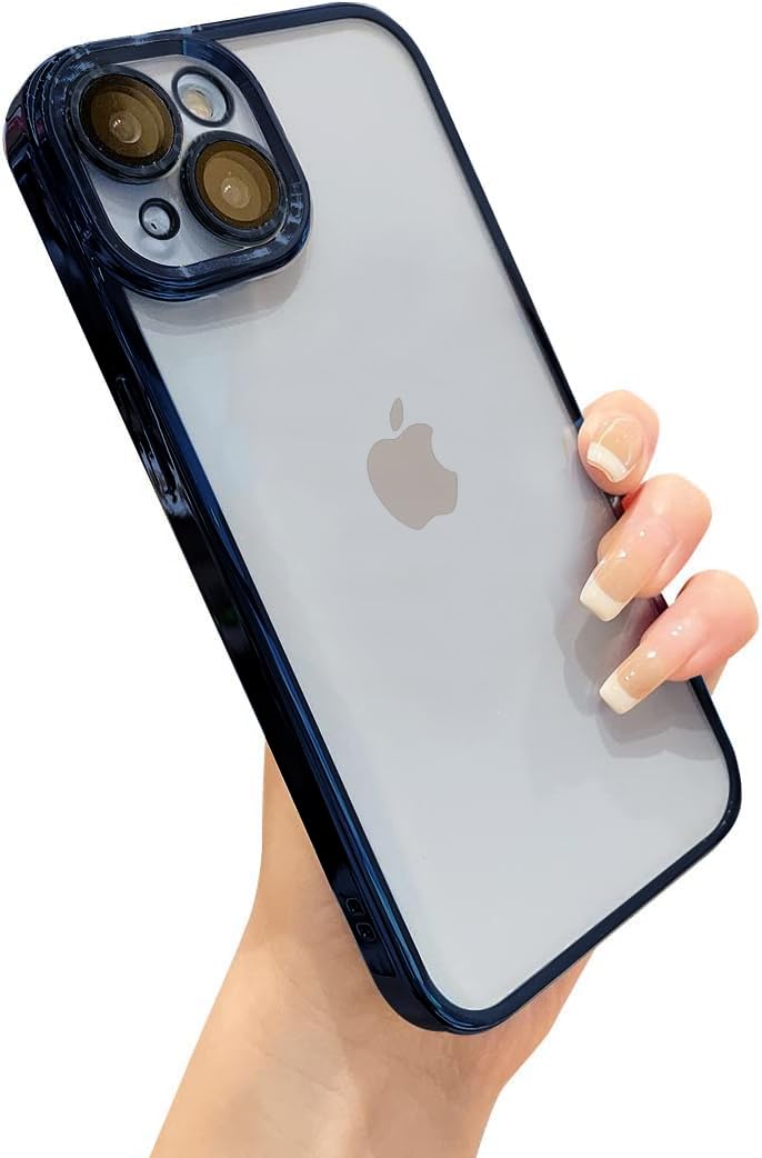 VONZEE Thermoplastic Polyurethane Luxury Electroplated Soft Edge Bumper Case, Full Camera Lens Protection & Shockproof Case Cover Transparent Case Compatible for iPhone 13 6.1 inches (Blue)