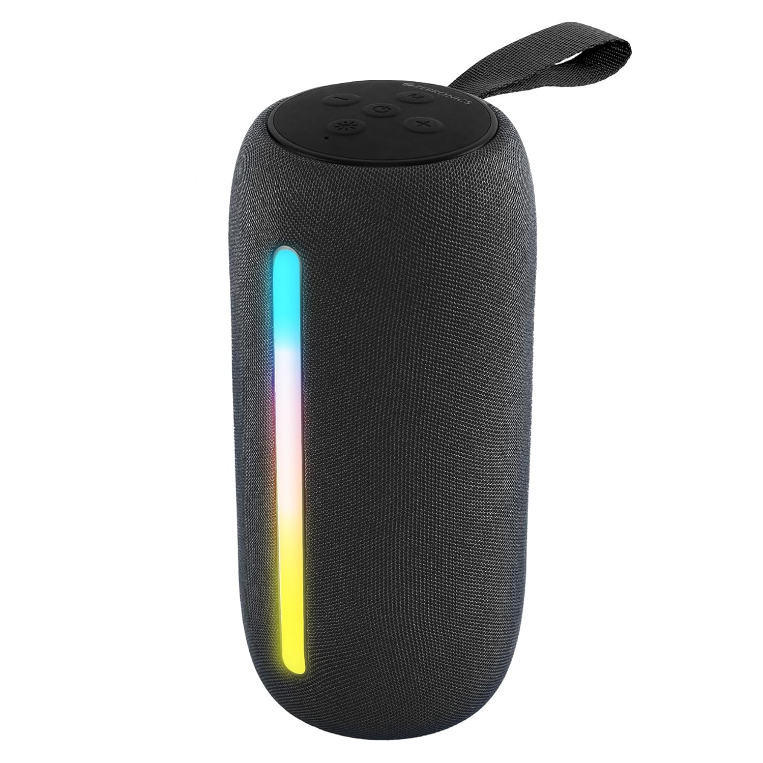ZEBRONICS Sonic POD 20, Portable Bluetooth Speaker, 10 Watts, Upto 8 Hours Playback, RGB LED, Call Function, Fabric Finish with Carry Loop, BTv5.3 | TWS | USB | mSD | AUX (Black)