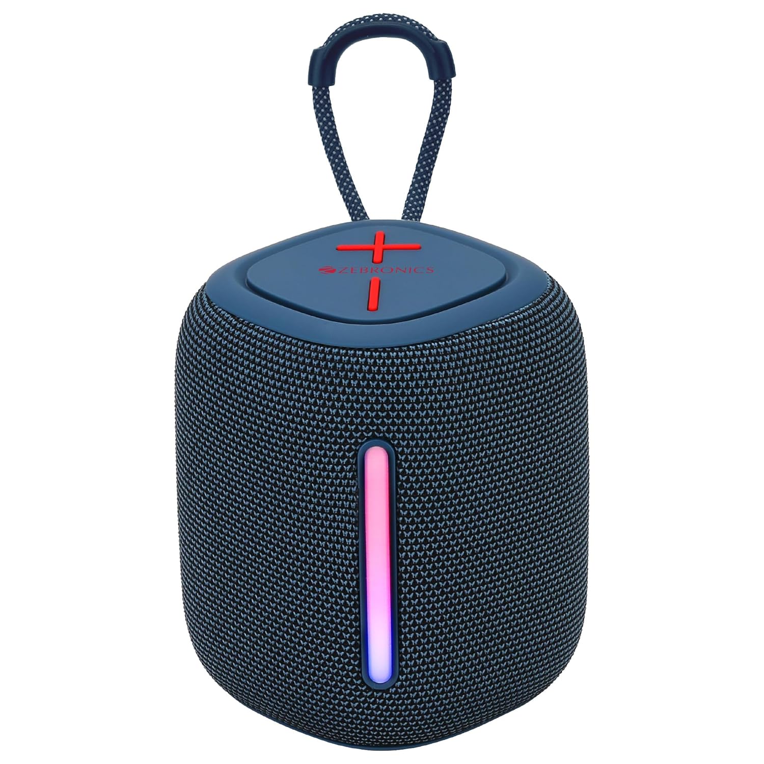 ZEBRONICS Sonic POD 22, Portable Bluetooth Speaker, 8 Watts, Upto 12 Hours Playback, Passive Radiator, BTv5.3 | TWS | USB | mSD, RGB LED, Call Function, Carry Loop (Blue)
