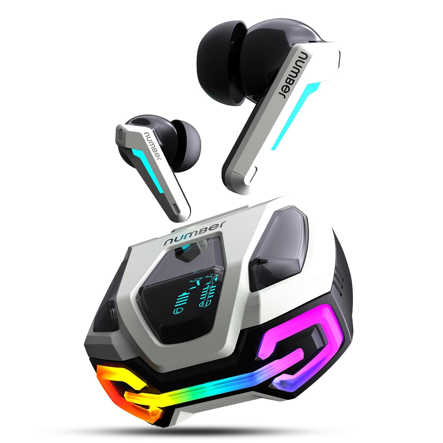 numBer Super Buds GT M9 ANC (32db) Truly Wireless in Ear Earbuds with 60H Playtime, Dual Pairing Ear Buds, 35ms Low Latency, 13mm Speakers, 4Mic ENC, BT 5.4, Fast Charging, Made in India (Glass White)