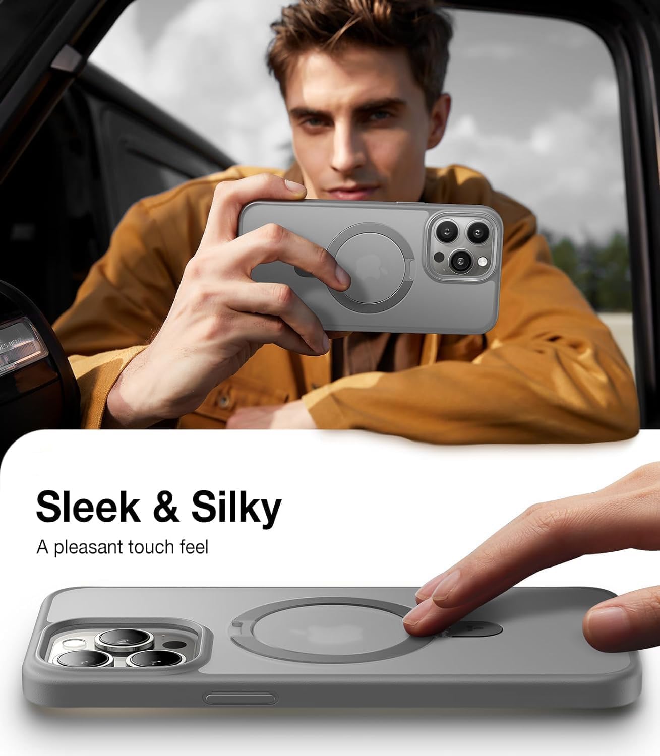 AIBEX Back Cover for Apple iPhone 13 with OStand Ring Kickstand| MagSaf Compatible Magnetic Metal Alloy Ring| Wireless Charging| Slim Thin Scratch Resistant Armor |Shockproof Protective Case – Grey