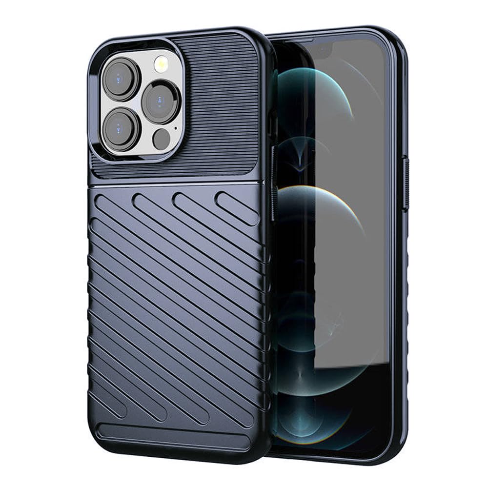Amazon Brand- Solimo Basic Case for Apple iPhone 13 Pro (Carbon Fiber_Blue)