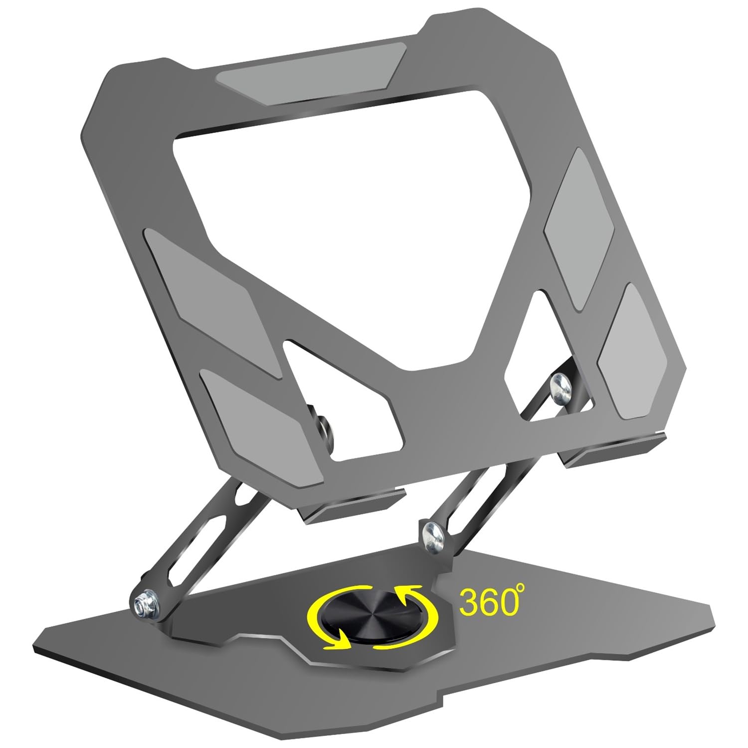 Dyazo Foldable Laptop Stand with 360° Rotating Base | Multi-Angle & Height Adjustable Design | Carbon Steel Build with Non-Slip Pads | Compatible with MacBook, Dell, HP & Laptops Upto 15.6 inch (Grey)