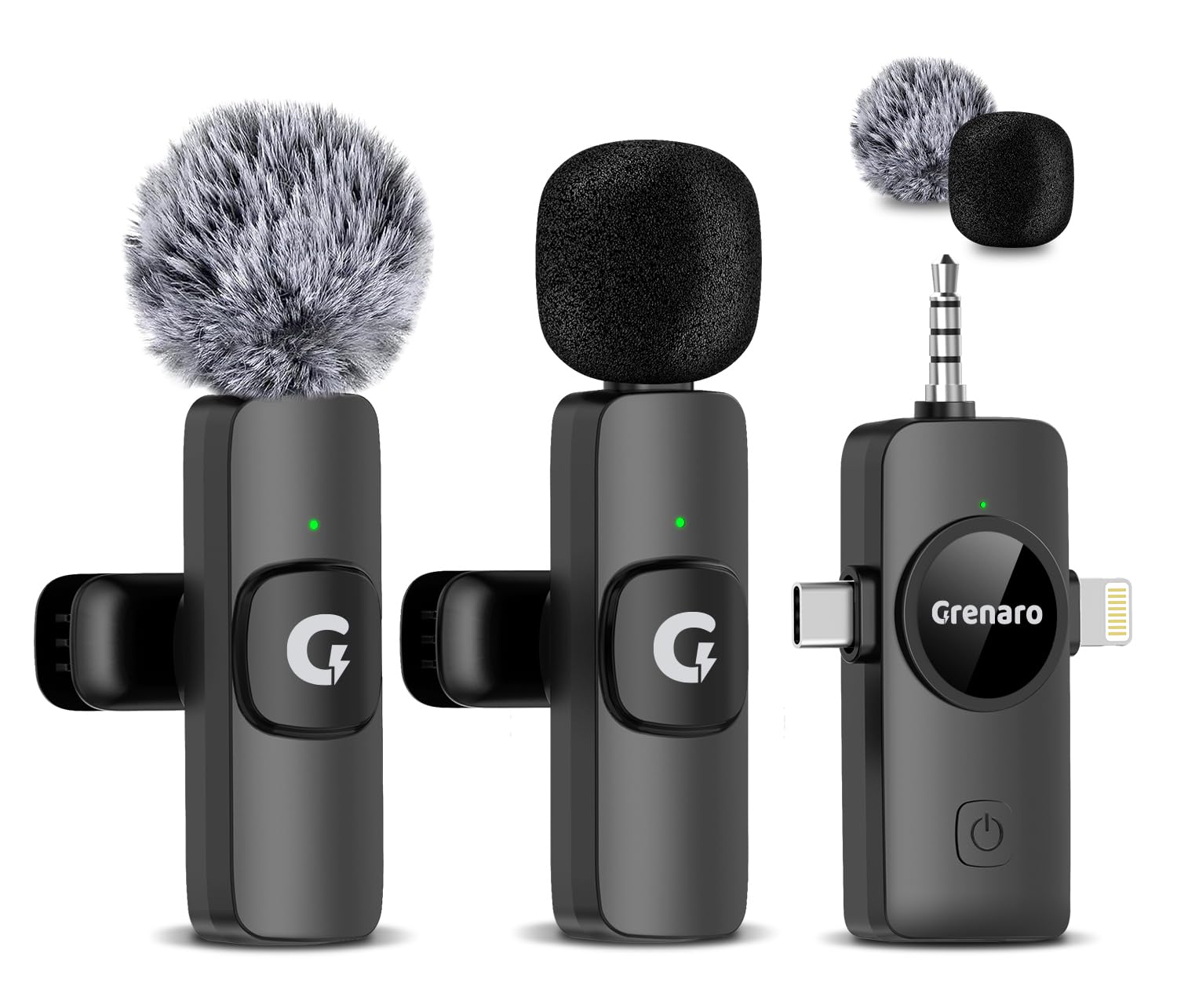 GRENARO Wireless Mic for Youtubers, 3 in 1 Wireless Microphone for iPhone/Android/DSLR Camera/USB-C Plug/iPad, Noise Cancellation Mic for Youtubers, Video Recording, Streaming, 50M Range