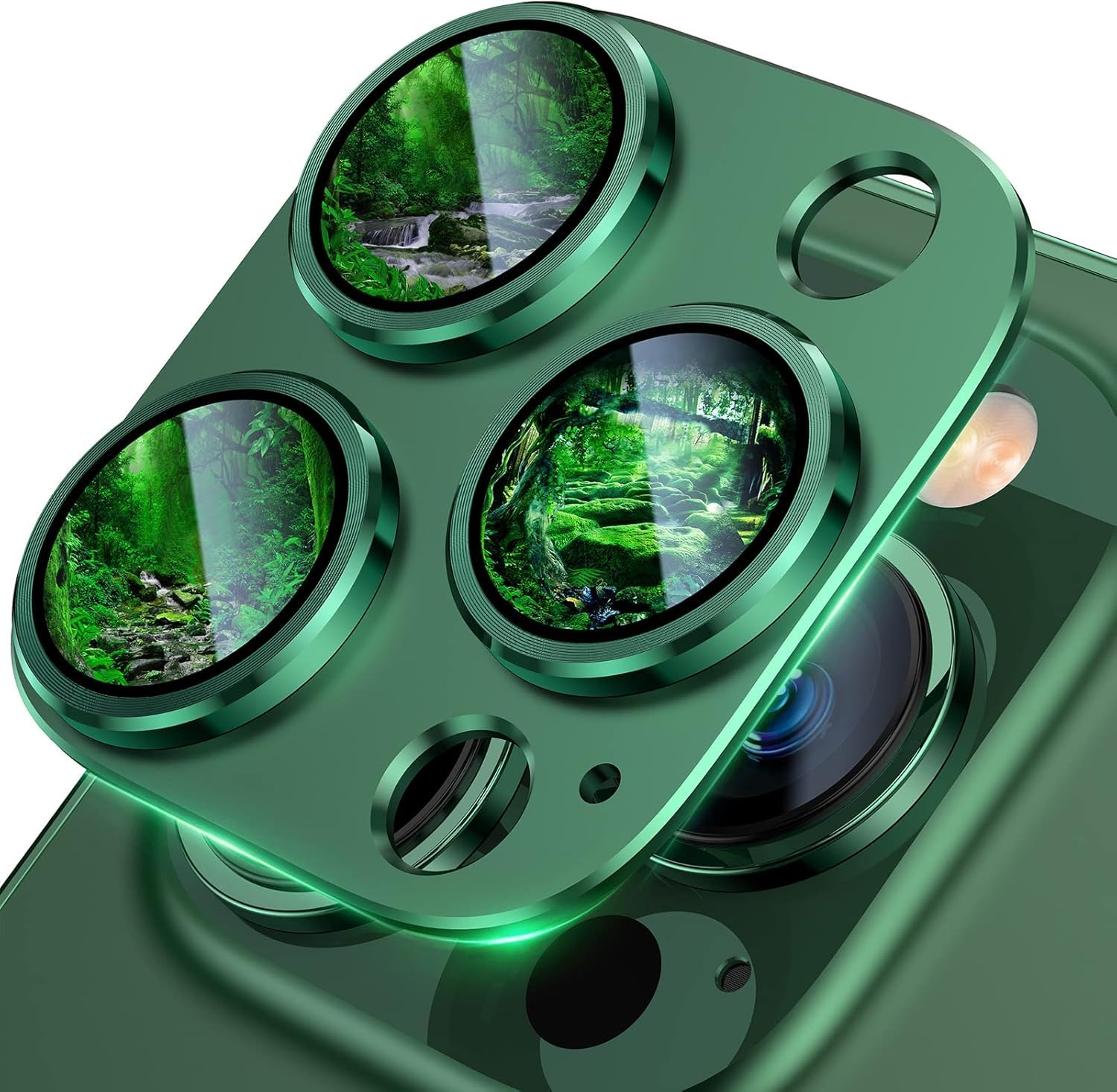 KEKOZE Camera Lens Protector Compatible With iPhone 13 Pro and iPhone 13 Pro Max � Full Coverage 9H Tempered Glass with Metal Plate, HD Clear, Joint Camera Ring Protector – Green