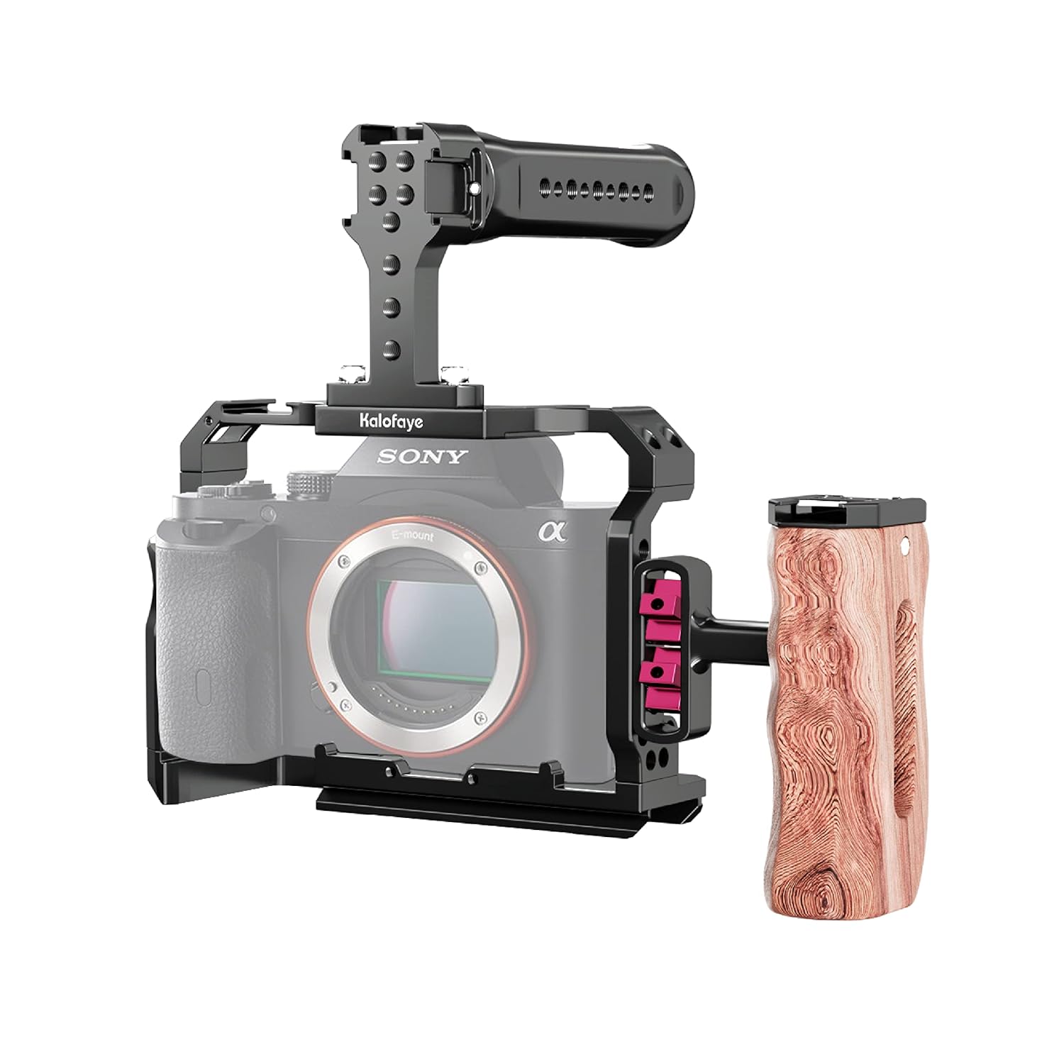 Kalofaye Camera Cage Kit with Top Handle Grip Wooden Side Handle Replacement for Sony A7 M3 /ARIII / A7III / A7II / A7SII / A7RII