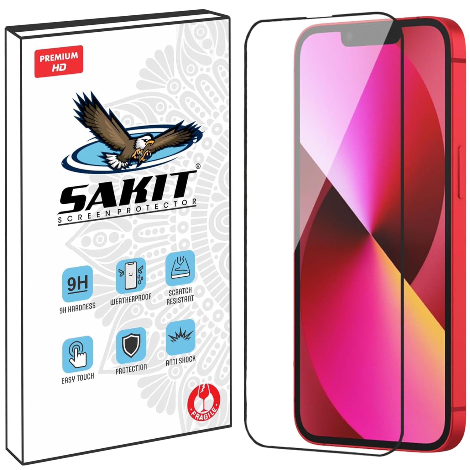 Sakit® Military-Grade Gorilla Tempered Glass Compatible For iPhone 13/13 Pro / 14 (Black) Edge-To-Edge Protector Coverage Coverage With Easy Installation Kit