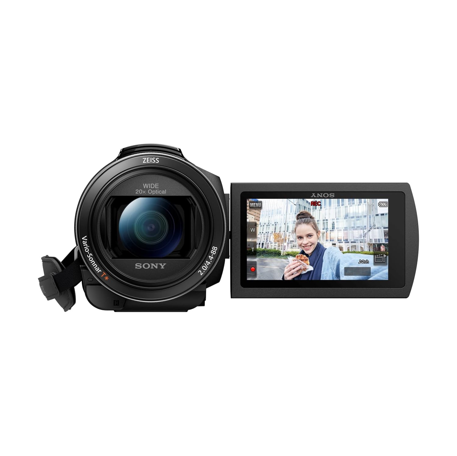 Sony AX43A 4K Handycam 8.29 MP 4K Ultra HD Recording with 26.8 mm Wide-Angle ZEISS® Vario-Sonnar T* Lens, 20x Optical Zoom (‎FDR-AX43A) – Black