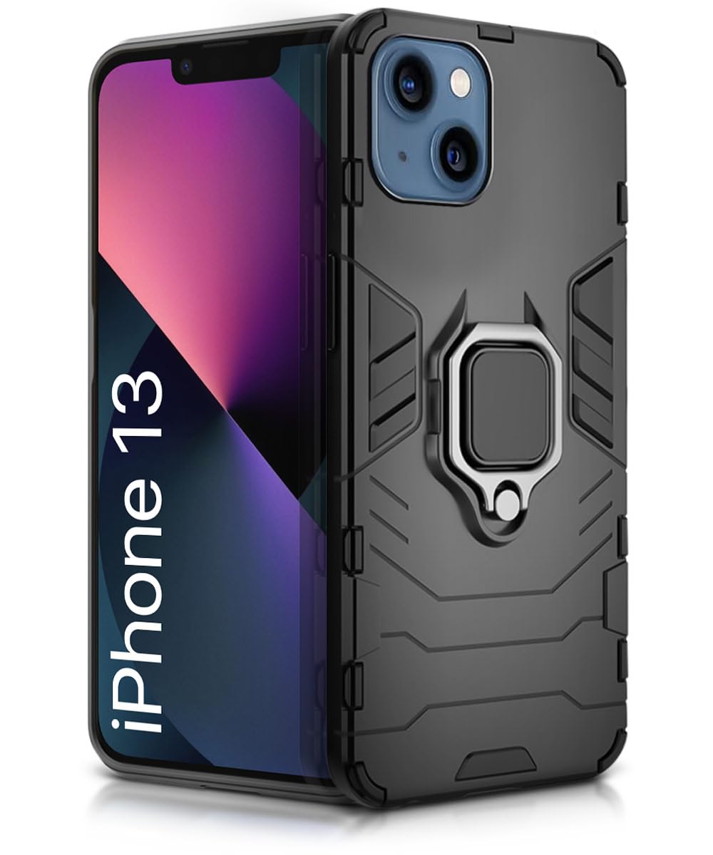 WOW IMAGINE Tough Armor Bumper Back Case Cover for iPhone 13 (6.1″) | Ring Holder & Kickstand in-Built | Excellent 360 Degree Protection (Carbon Black) WOW IMAGINE Tough Armor Bumper Back Case Cover for iPhone 13 (6.1″) | Ring Holder & Kickstand in-Built | Excellent 360 Degree Protection (Carbon Black)