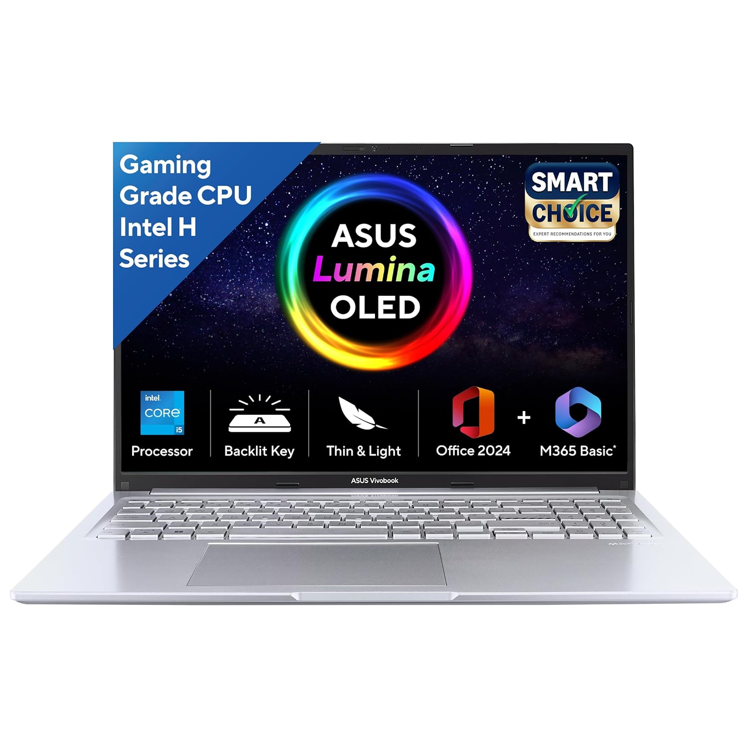 ASUS Vivobook 16, 16″ FHD (1920 x 1200) OLED,Intel Core i5-13420H Processor,(16GB RAM/512GB SSD/Win 11/M365 Basic (1Year)*/Backlit Keyboard/Office Home 2024/Silver/1.88 kg),X1605VA-SH1952WS