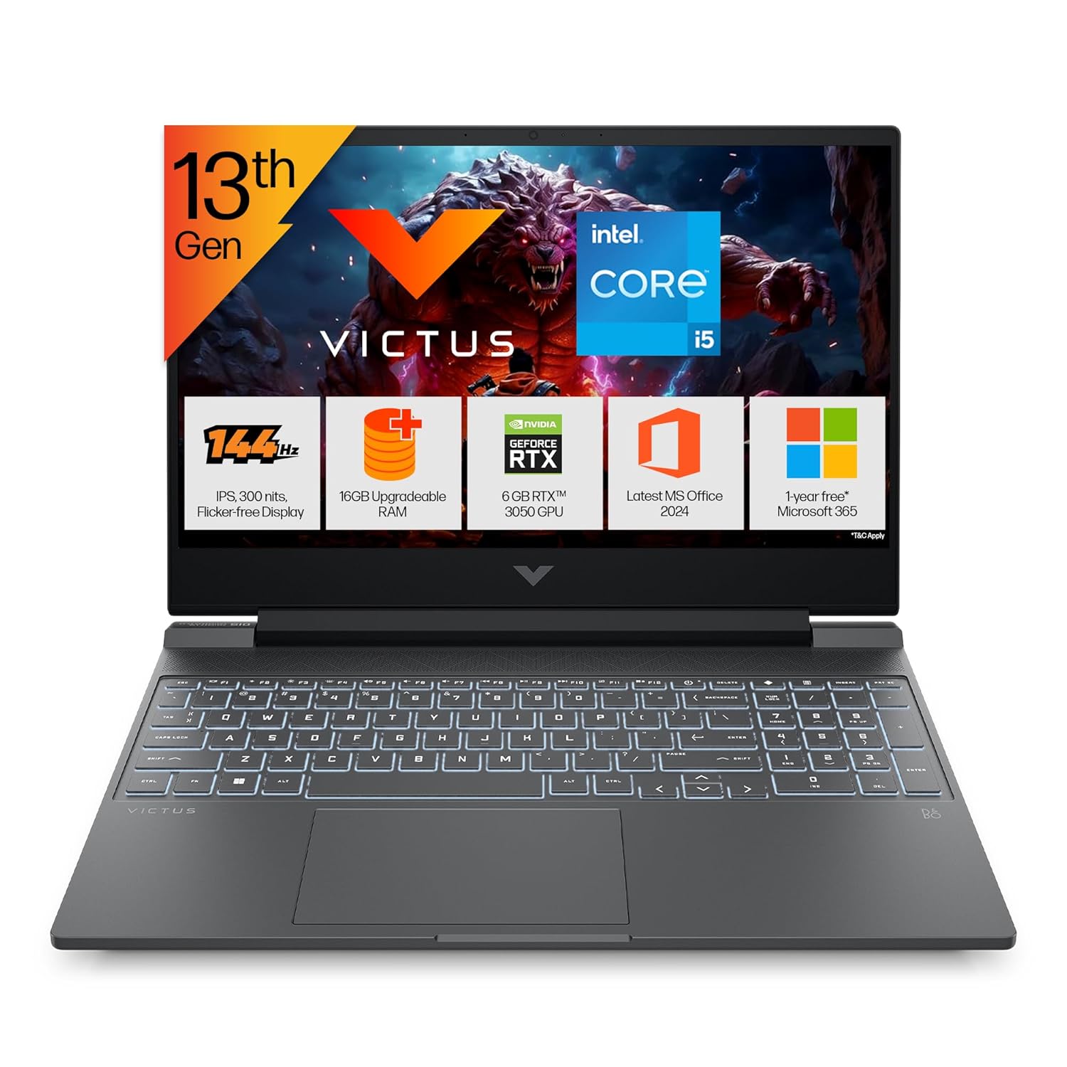 HP Victus, 13th Gen Intel Core i5-13420H, 6GB RTX 3050, 16GB DDR4(Upgradeable) 512GB SSD, FHD, 144Hz, 300 nits, IPS, 15.6”/39.6cm, Win11, M365* Office24, Mica Silver, 2.3kg, fa2700TX, Gaming Laptop