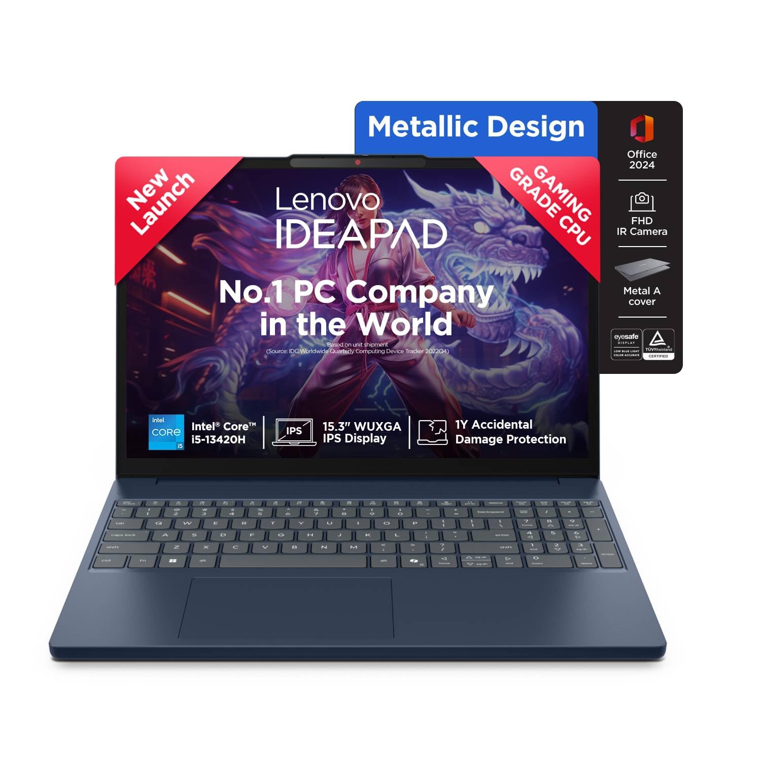 Lenovo IdeaPad Slim 3 13th Gen Intel Core i5-13420H 15.3 inch (38.8cm) WUXGA IPS Laptop (16GB RAM/512GB SSD/Windows 11/Office Home 2024/Backlit Keyboard/1Yr ADP Free/Blue/1.6Kg), 83K100N9IN