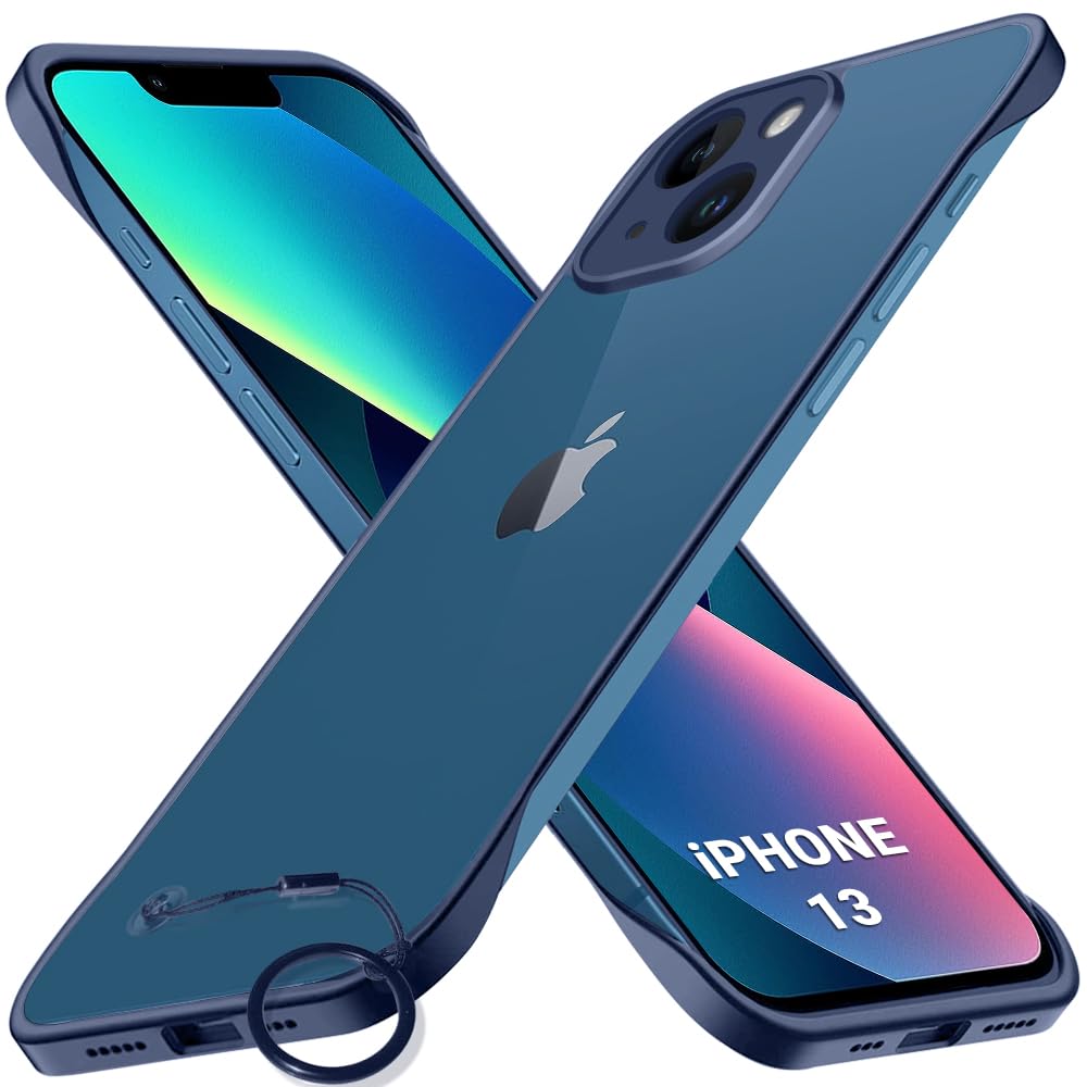 TheGiftKart Hybrid Ultimate Slim Back Case Cover for iPhone 13 | Camera & Screen Protection | Frosted Matte Translucent Hard Back Case Cover for iPhone 13 (PC & TPU, Blue Bumper)
