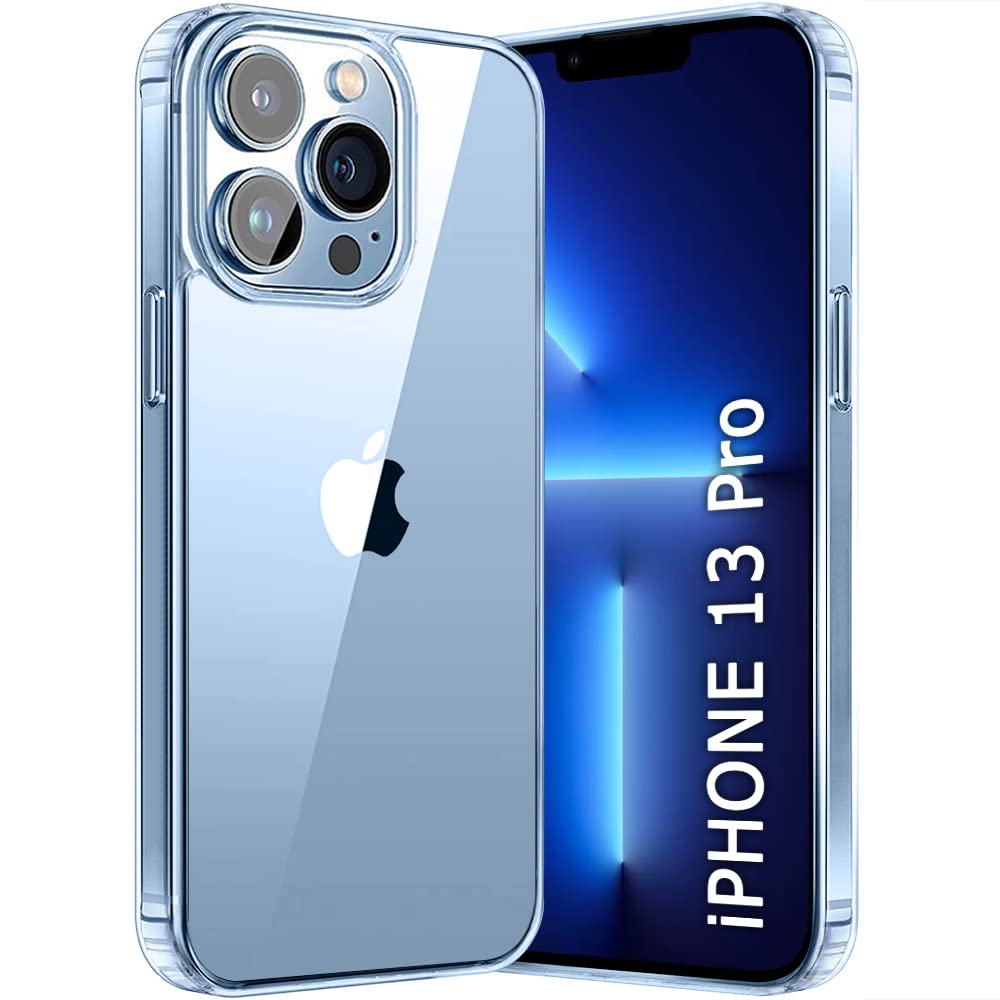 TheGiftKart Ultra-Hybrid Crystal Clear Back Case Cover for iPhone 13 PRO | Shockproof Design | Camera Protection Bump | Hard Clear Back | Bumper Case Cover for iPhone 13 Pro (PC & TPU | Transparent)
