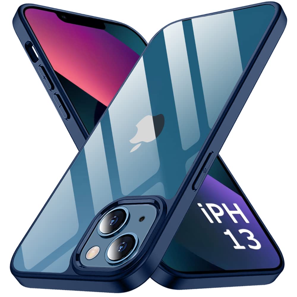 TheGiftKart Ultra-Hybrid Crystal Clear Back Cover Case for iPhone 13 | Slim Fit Shockproof Design | Camera Protection Bump | Transparent Back Cover Case for iPhone 13 (PC & TPU, Blue Bumper)