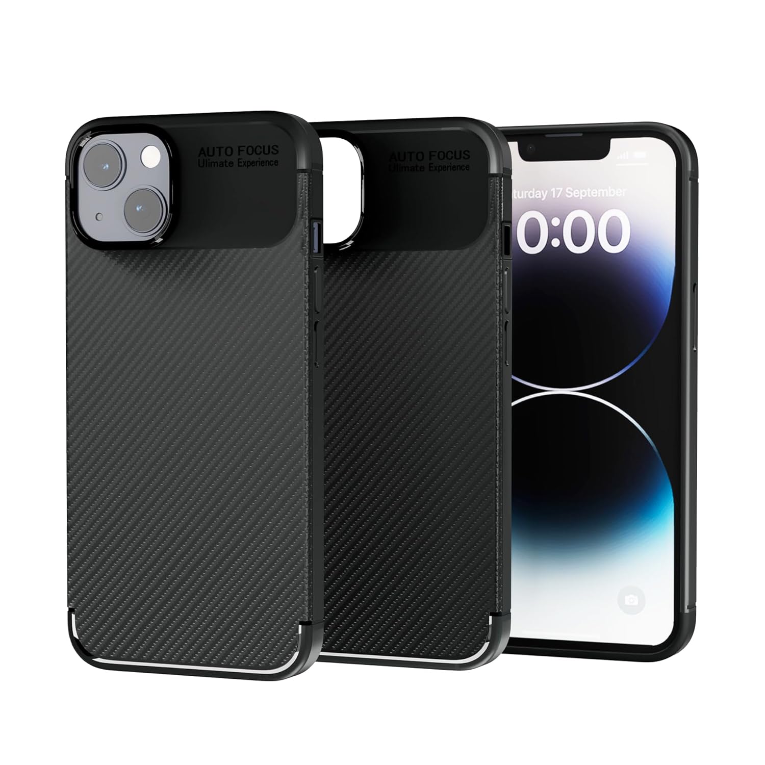 amazon basics Sleek Carbon Fibre Finish Back Cover Case for iPhone 13 / iPhone 14 – Black