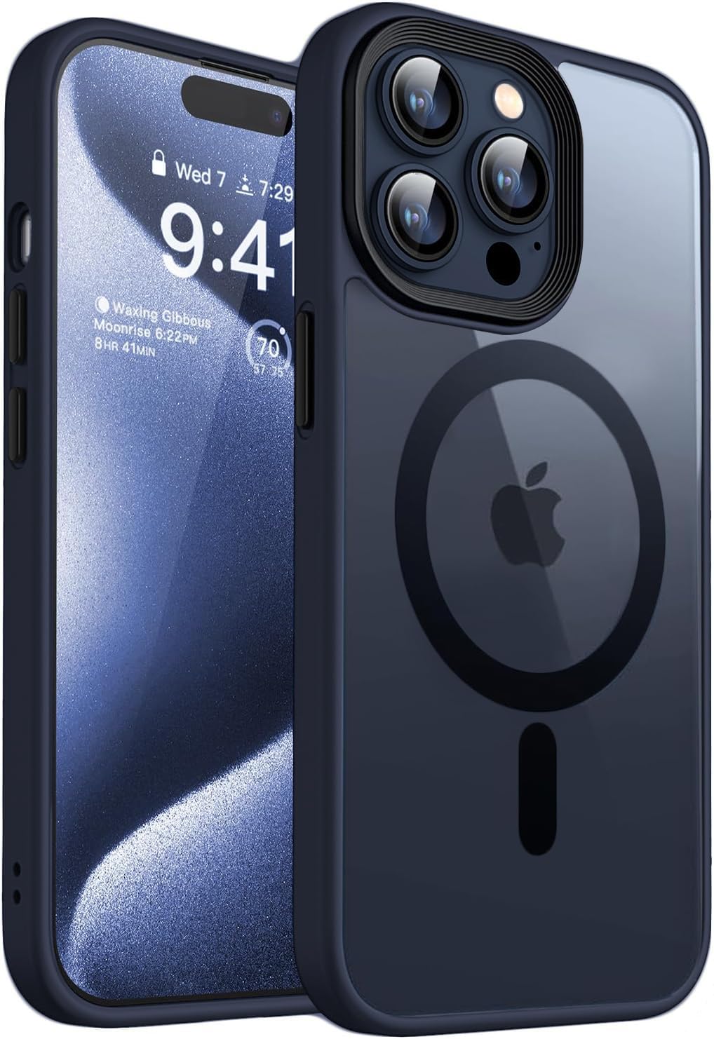 Elzzi Magnetic Cover for iPhone 15 Pro Case [MIL-Grade Drop Tested & Compatible with MagSafe] Translucent Matte TPU + Hard PC Back Cover, Anti-Scratch Shockproof Phone Case (6.1 Inch, Titanium Blue)