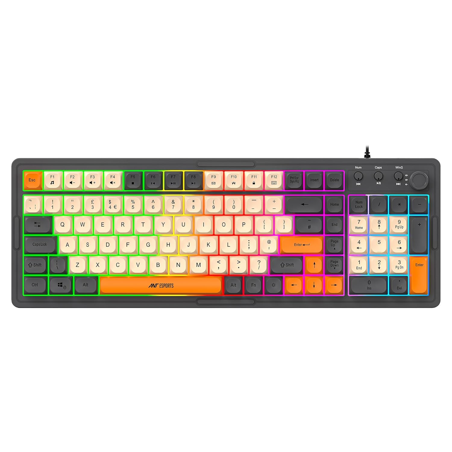 Ant Esports MK800 Pro Wired Mecha Membrane Backlit Gaming Keyboard with 87 Keys Sturdy and Lightweight Compact Numeric Pad Keyboard for Home Internet Cafe Game Room Offices_ Grey, Beige, Orange