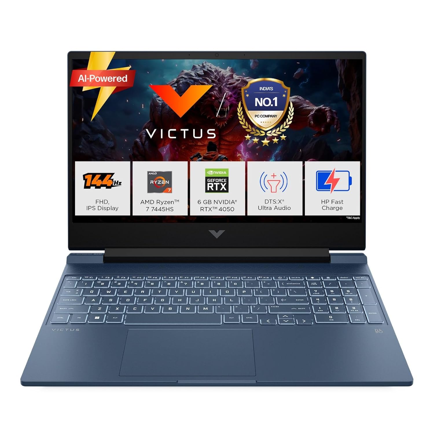 HP Victus, AMD Ryzen 7 7445HS, 6GB RTX 4050, 16GB DDR5(Upgradeable) 512GB SSD, 144Hz, IPS, 300nits, FHD, 15.6”/39.6cm, Win11, M365* Office24, Blue, 2.29kg, fb3118AX, Backlit, DTS Audio, Gaming Laptop HP Victus, AMD Ryzen 7 7445HS, 6GB RTX 4050, 16GB DDR5(Upgradeable) 512GB SSD, 144Hz, IPS, 300nits, FHD, 15.6”/39.6cm, Win11, M365* Office24, Blue, 2.29kg, fb3118AX, Backlit, DTS Audio, Gaming Laptop